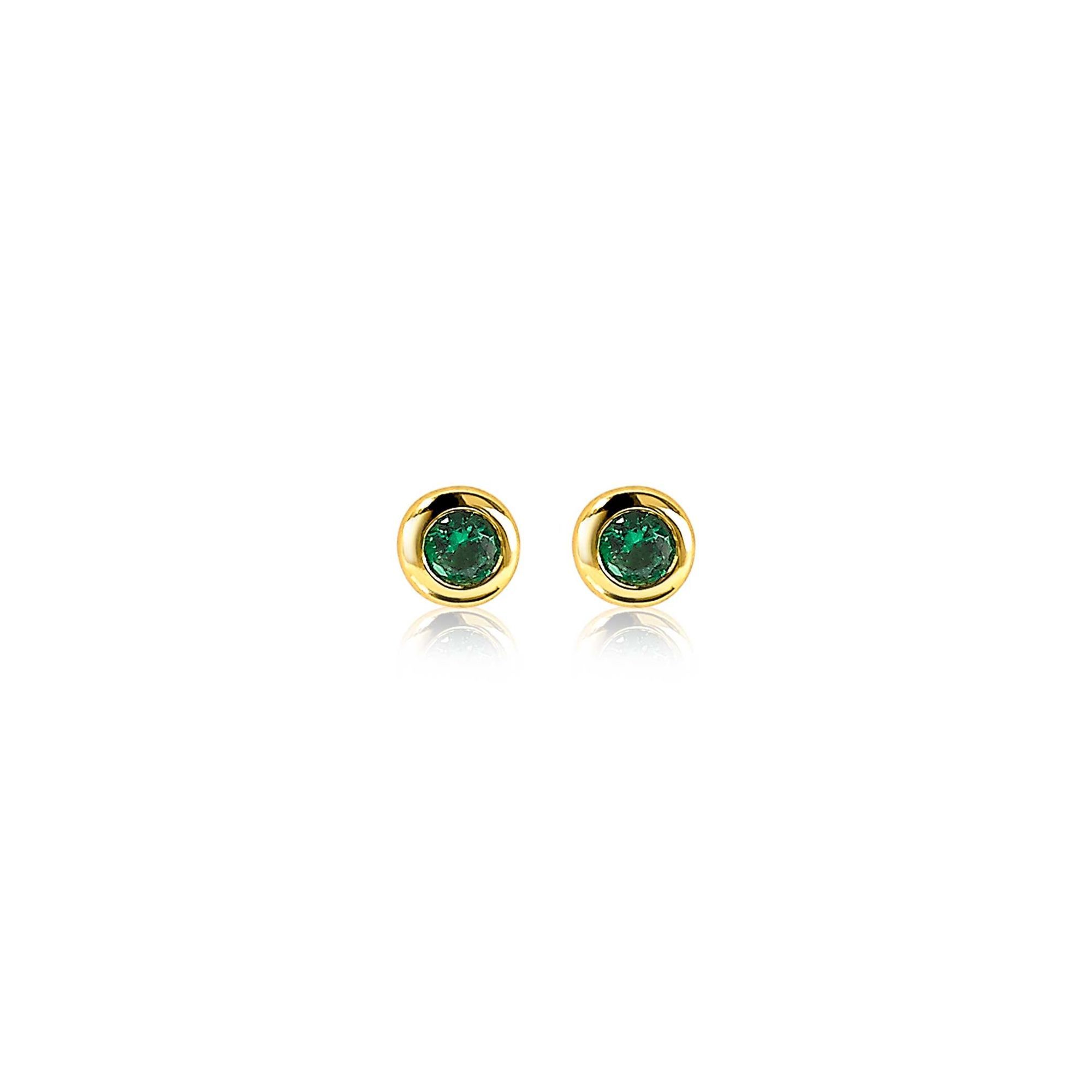 4mm ZINZI Gold Plated Sterling Silver Stud Earrings Round Green Color Stone ZIO1177GG