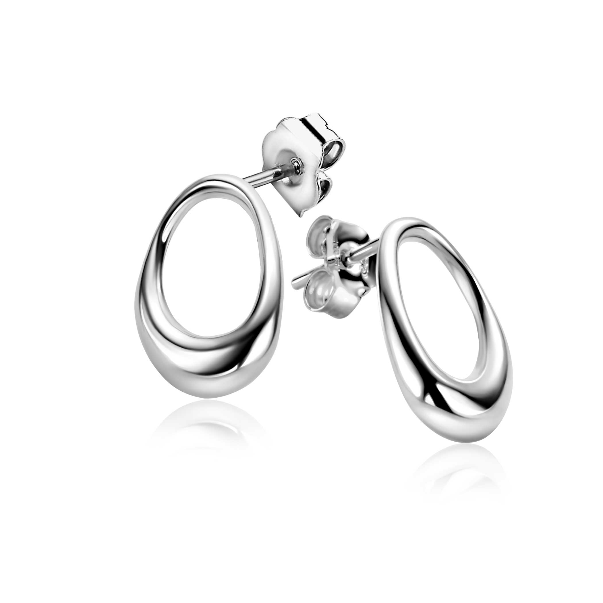 17mm ZINZI silver stud earrings open round in organic shape ZIO2670
