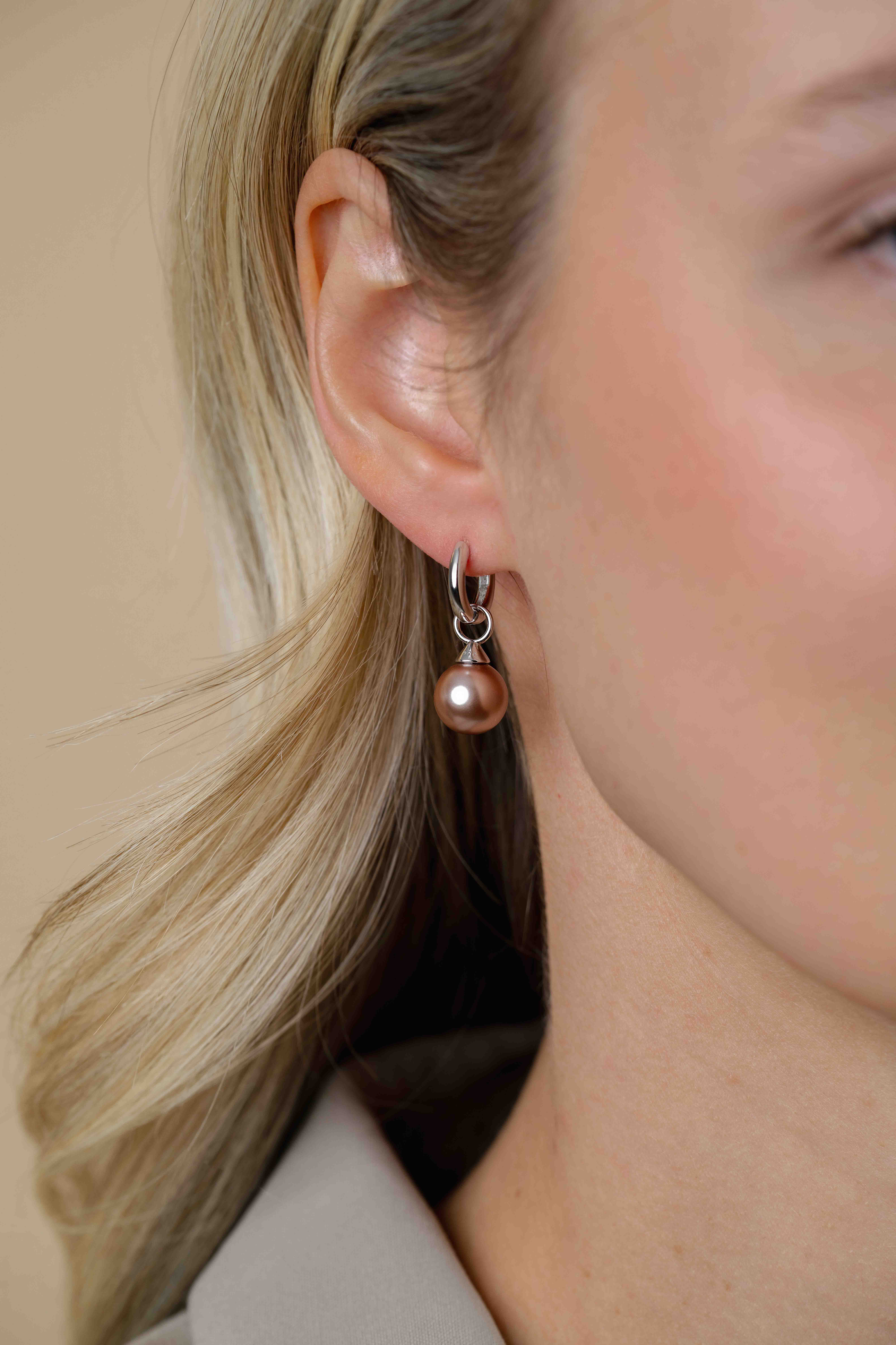 10mm ZINZI Sterling Silver Earrings Pendants Pearl Champagne ZICH266C (excl. hoop earrings)