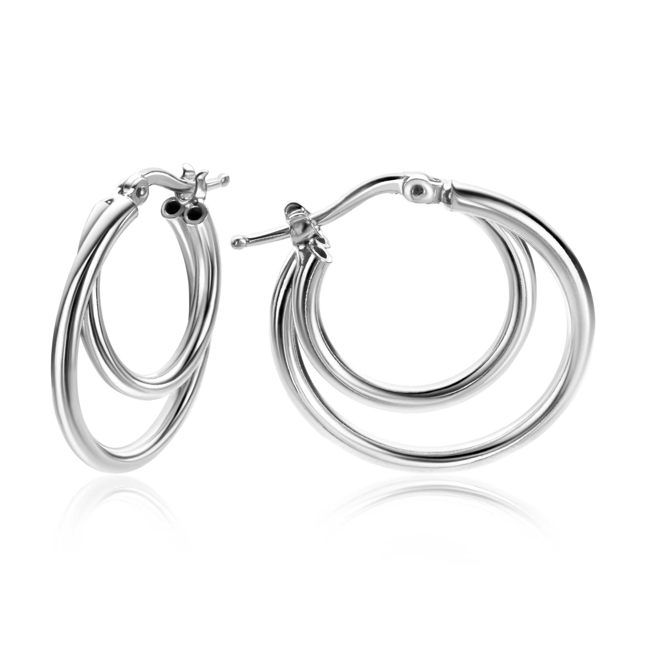 23mm ZINZI Sterling Silver Hoop Earrings Multi-look Double Tube ZIO2483