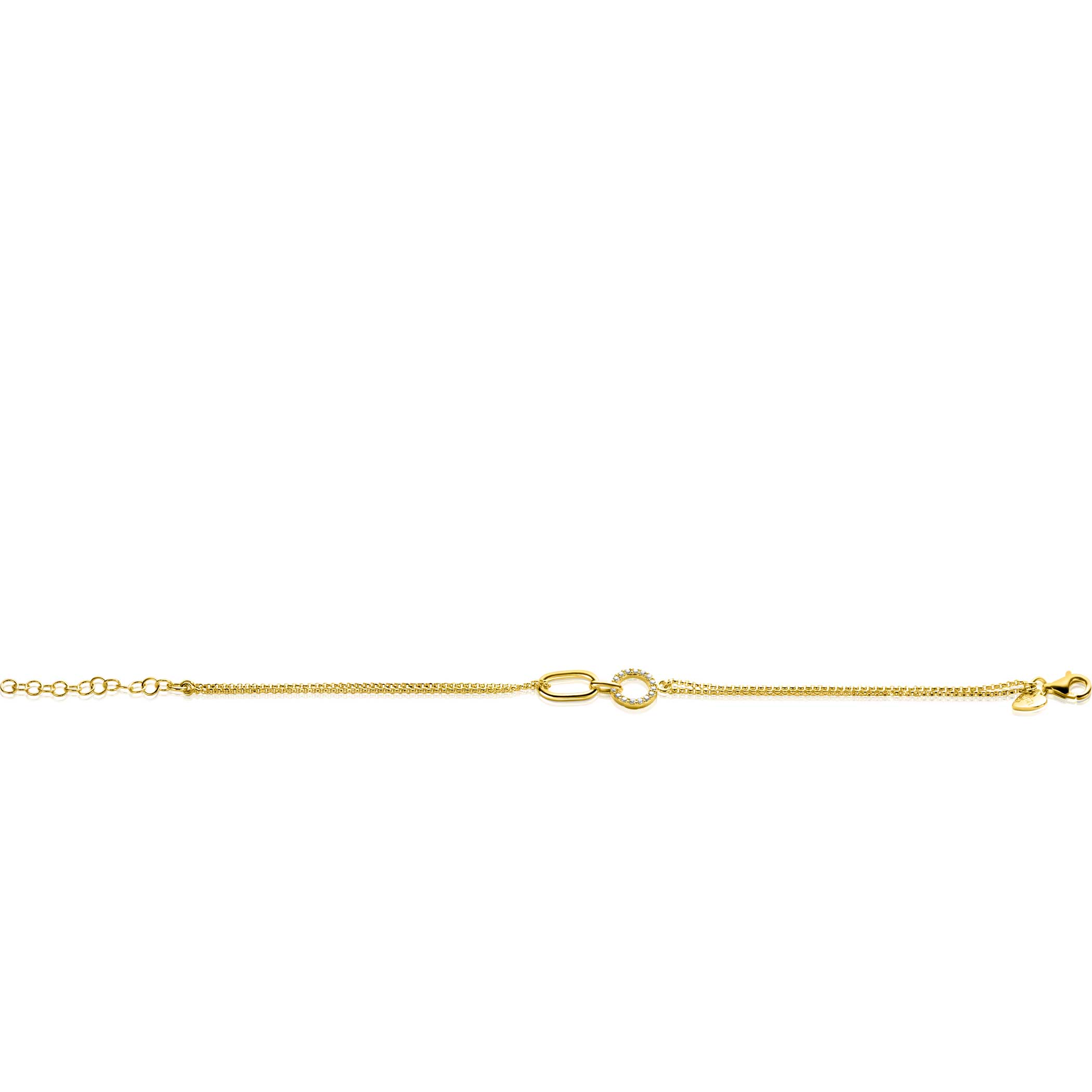 ZINZI Gold Plated Sterling Silver Multi-look Bracelet with 2 Chains Connected to an Oval Chain and Open Circle Set with White Zirconias 17-20cm ZIA2463Y