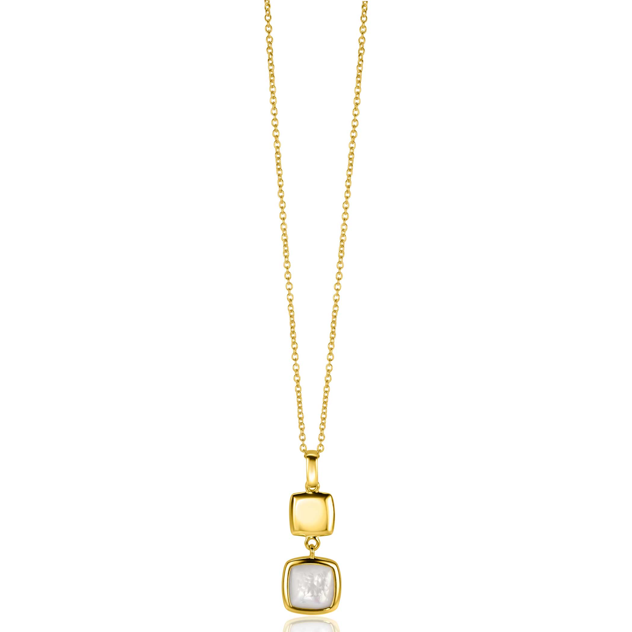 30mm ZINZI Gold Plated Sterling Silver Pendant Square Two-sided with Black Onyx and White Mother-of-Pearl ZIH2257G (excl. necklace)