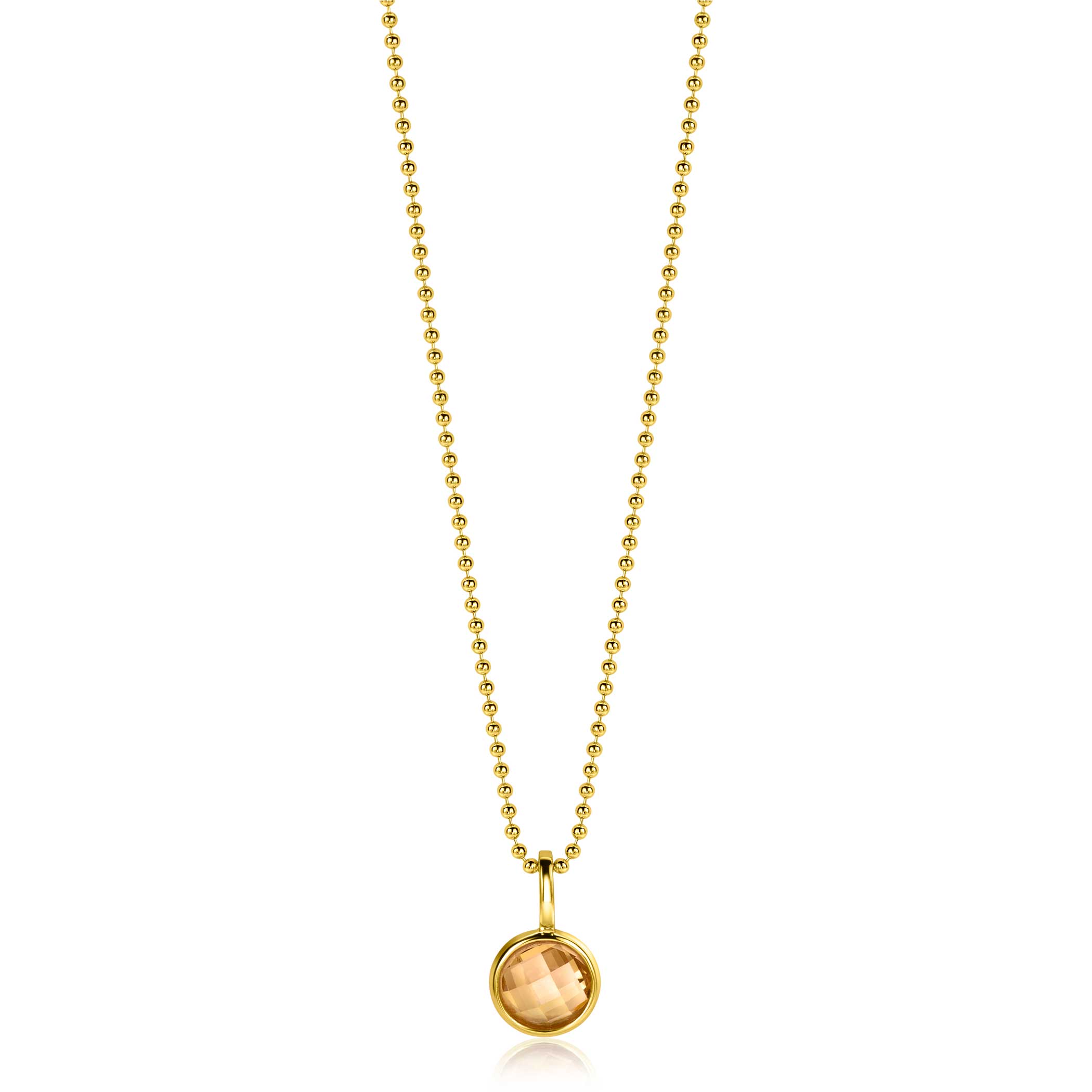 NOVEMBER Pendant 8mm Gold Plated Birthstone Yellow Citrine Zirconia (excl. necklace)