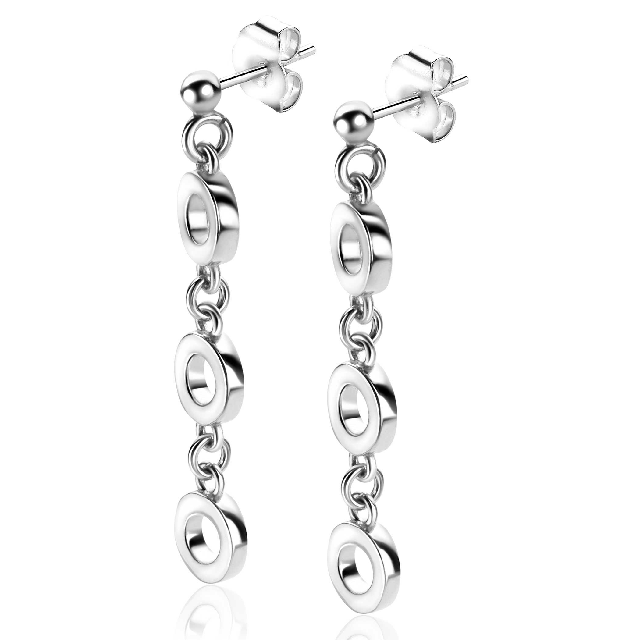 39mm ZINZI Sterling Silver Stud Earrings Round Chains and 3 Open Circles ZIO-BF63