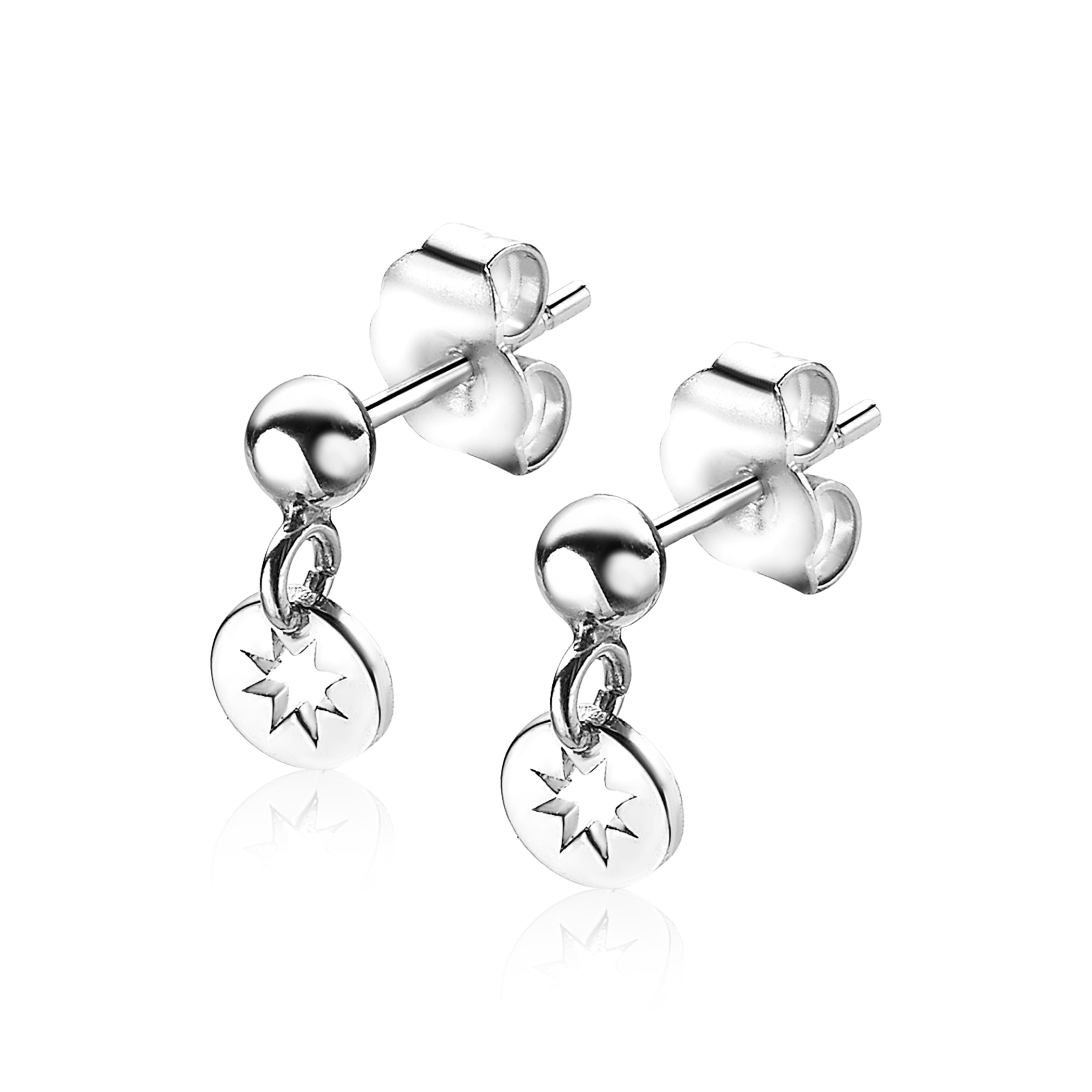 ZINZI Sterling Silver Stud Earrings Small Dangling Coin with Star ZIO1623