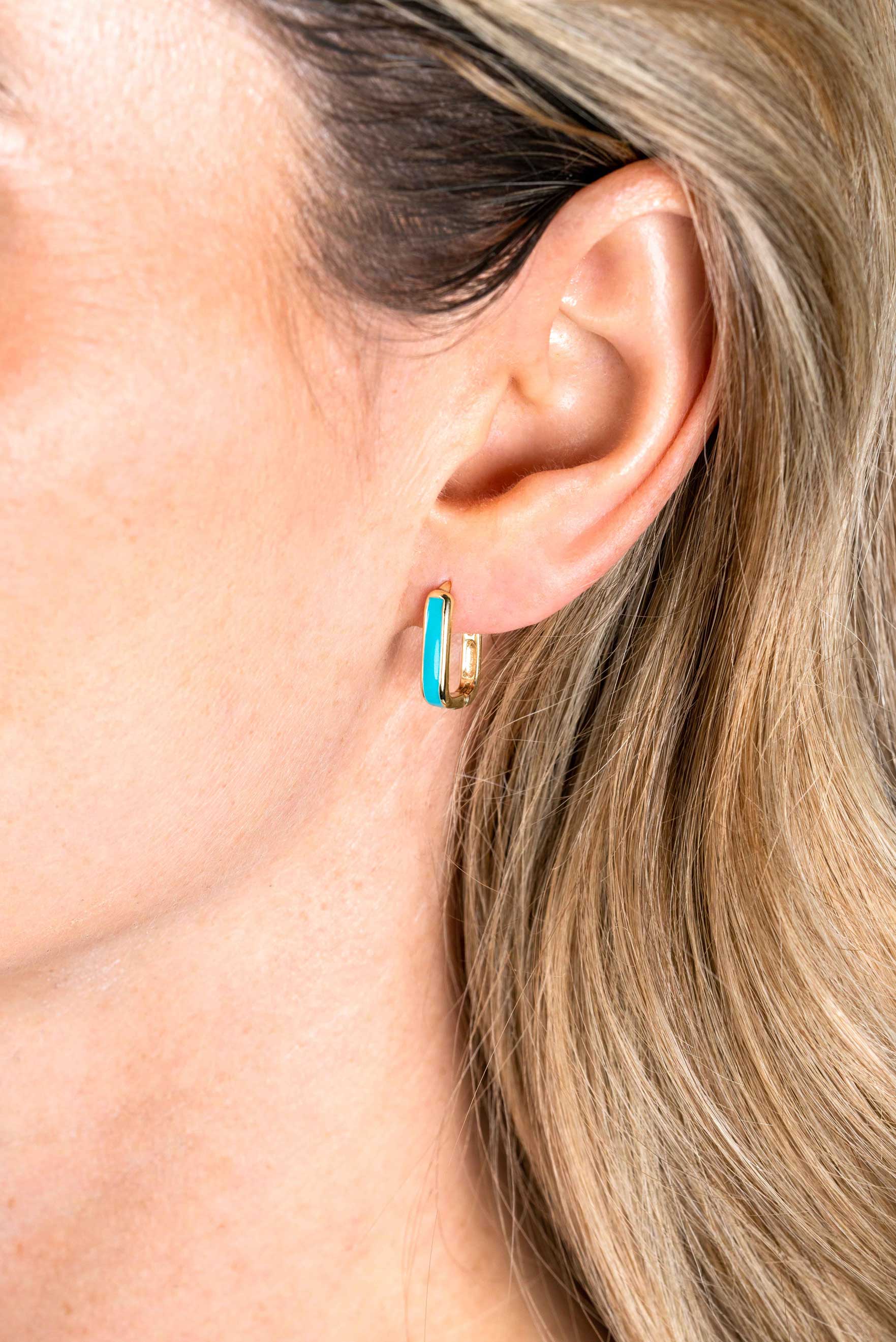 15mm ZINZI Gold Plated Sterling Silver Hoop Earrings Rectangular Shape with Turquoise Enamel 15x4mm ZIO2339T