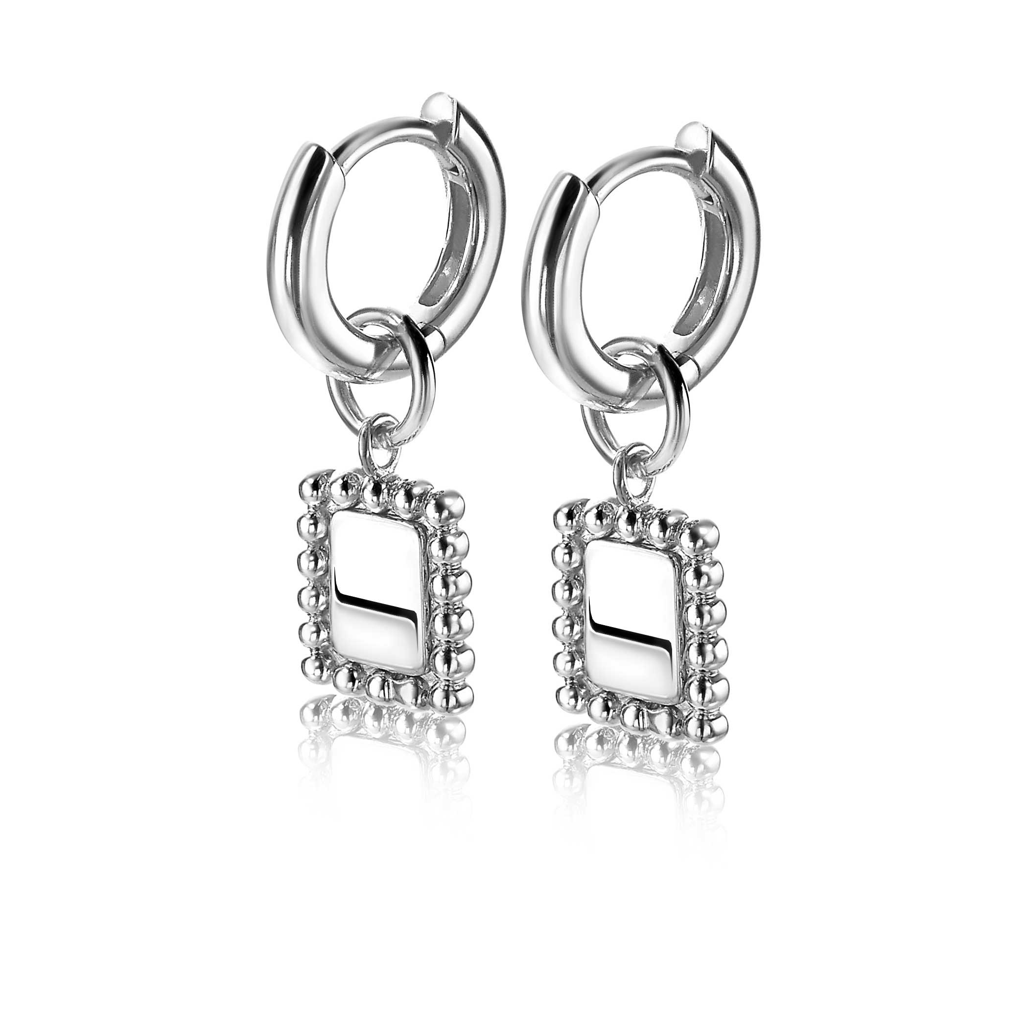 14mm ZINZI Sterling Silver Earrings Pendants Rectangular and Small Beads ZICH1976 (excl. hoop earrings)