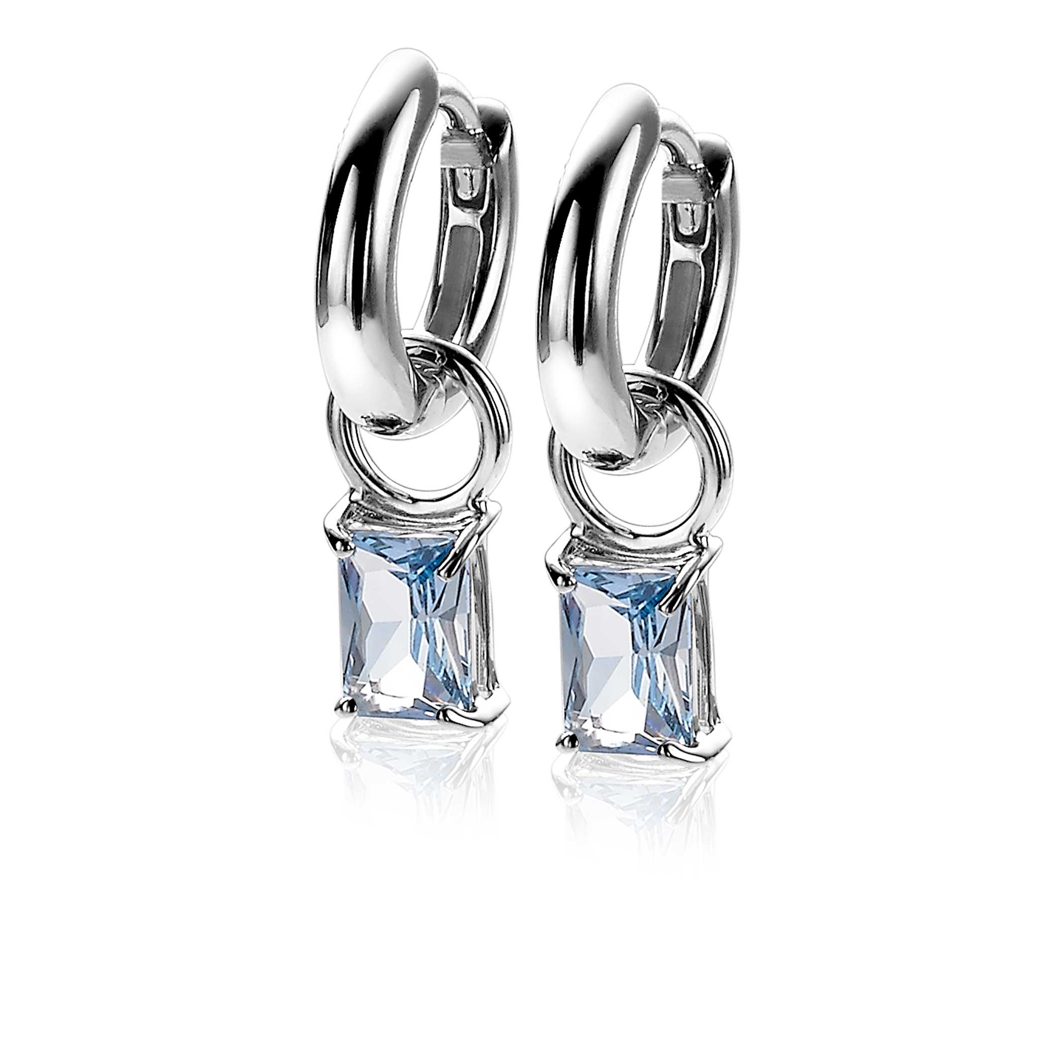 12mm ZINZI Sterling Silver Earrings Pendants Blue Rectangle ZICH2021B (excl. hoop earrings)