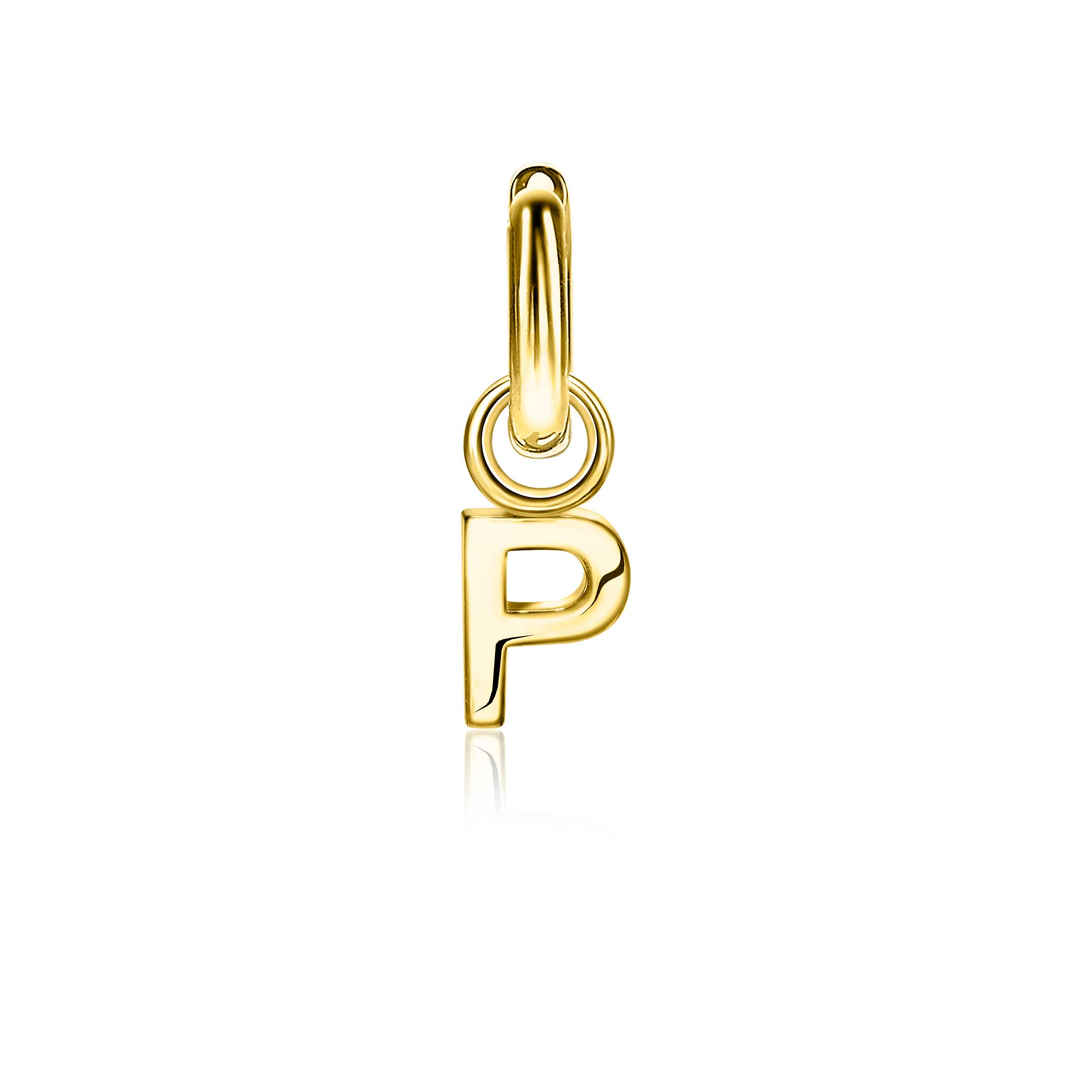 ZINZI Gold Plated Letter Earrings Pendant P price per piece ZICH2145P (excl. hoop earrings)