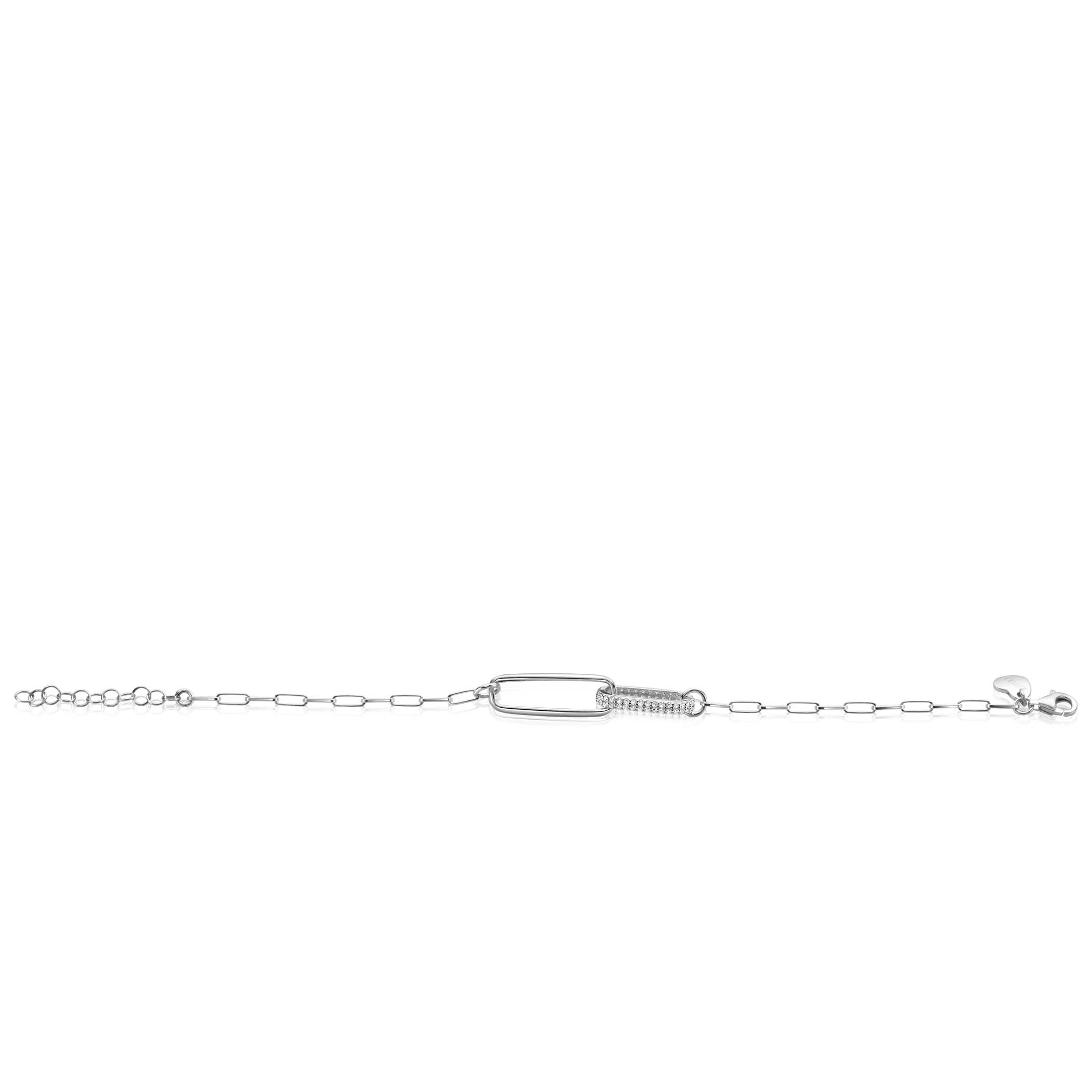ZINZI Sterling Silver Chain Bracelet with 2 Large Oval Chains Set with White Zirconia ZIA2371