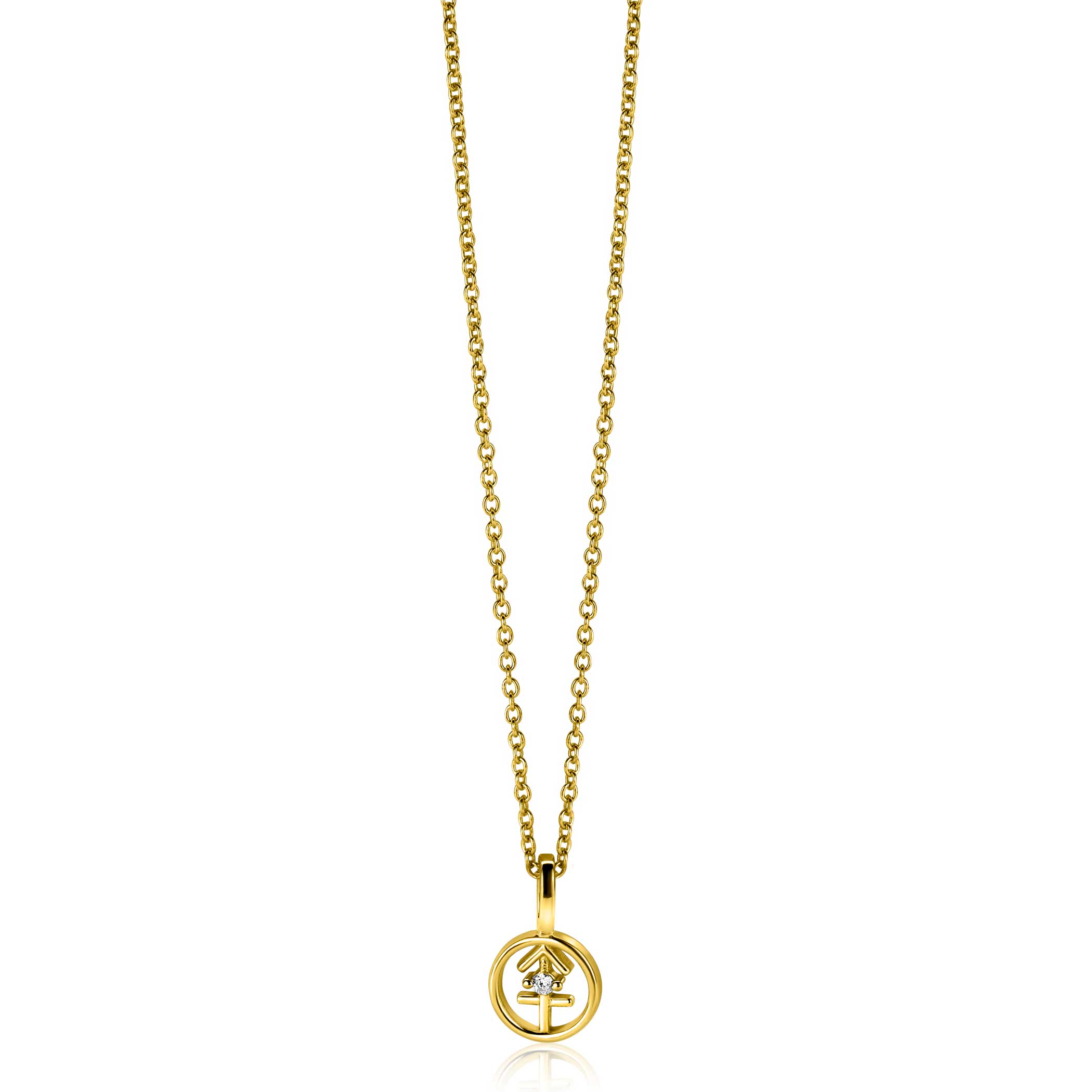 9mm ZINZI gold plated silver Sagittarius zodiac sign pendant set with white zirconias ZIHY-BOO (without necklace)
