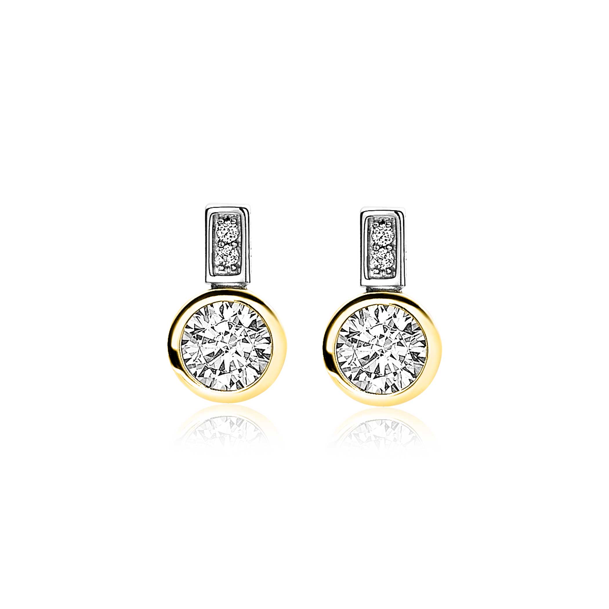 ZINZI Gold Plated Sterling Silver Stud Earrings Round White ZIO1662G