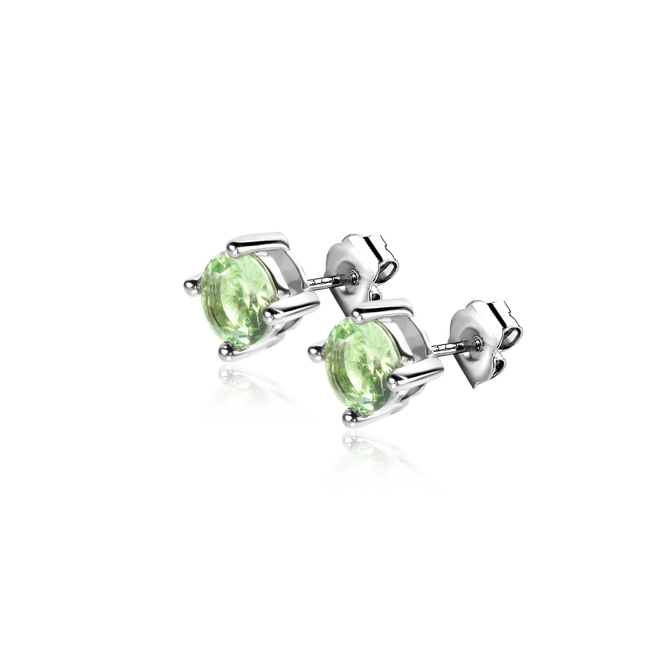 6mm ZINZI Sterling Silver Stud Earrings Prong Setting Light Green Color Stone ZIO1383G