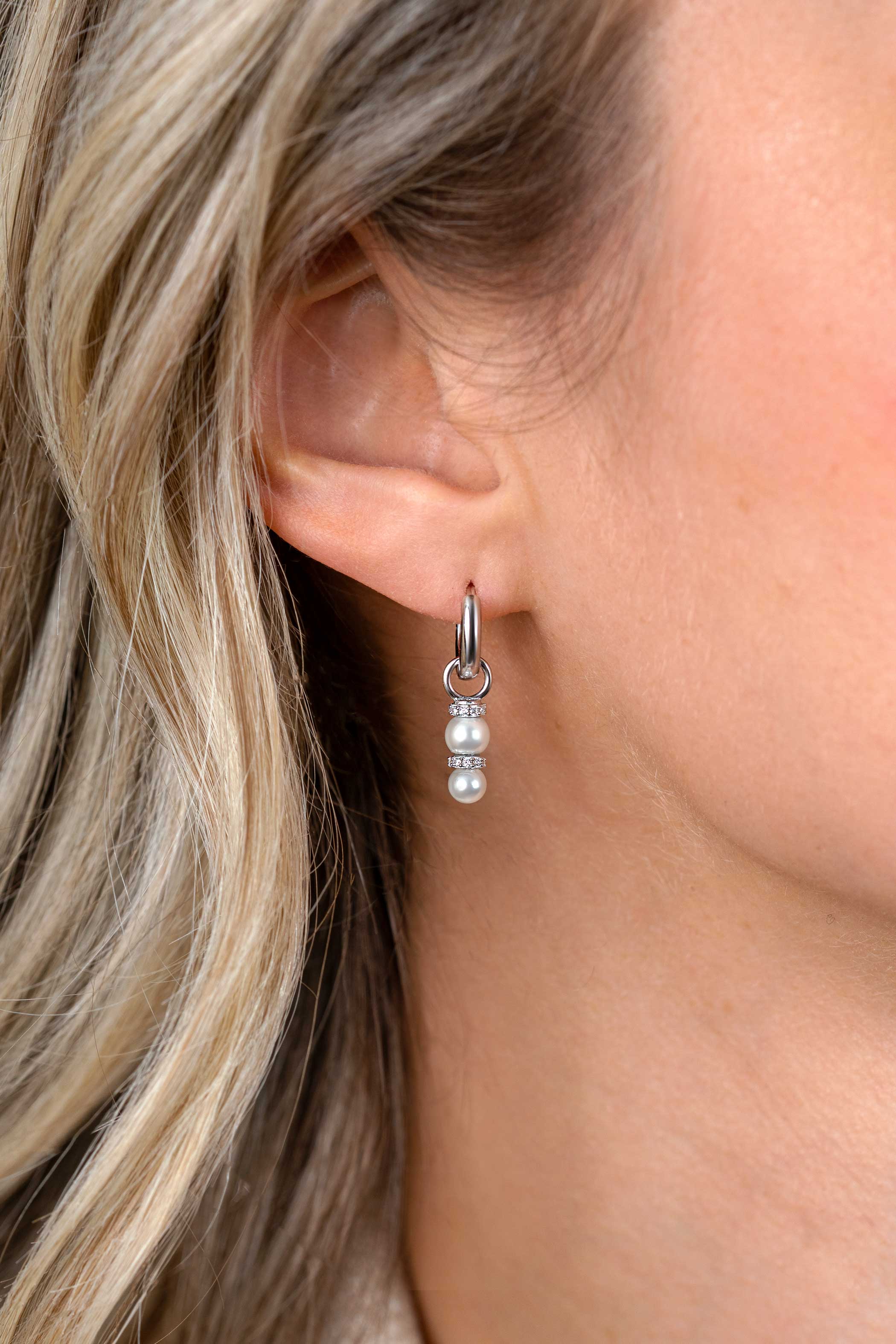 ZINZI zlv. oorbedels 2x parel en zirconia's