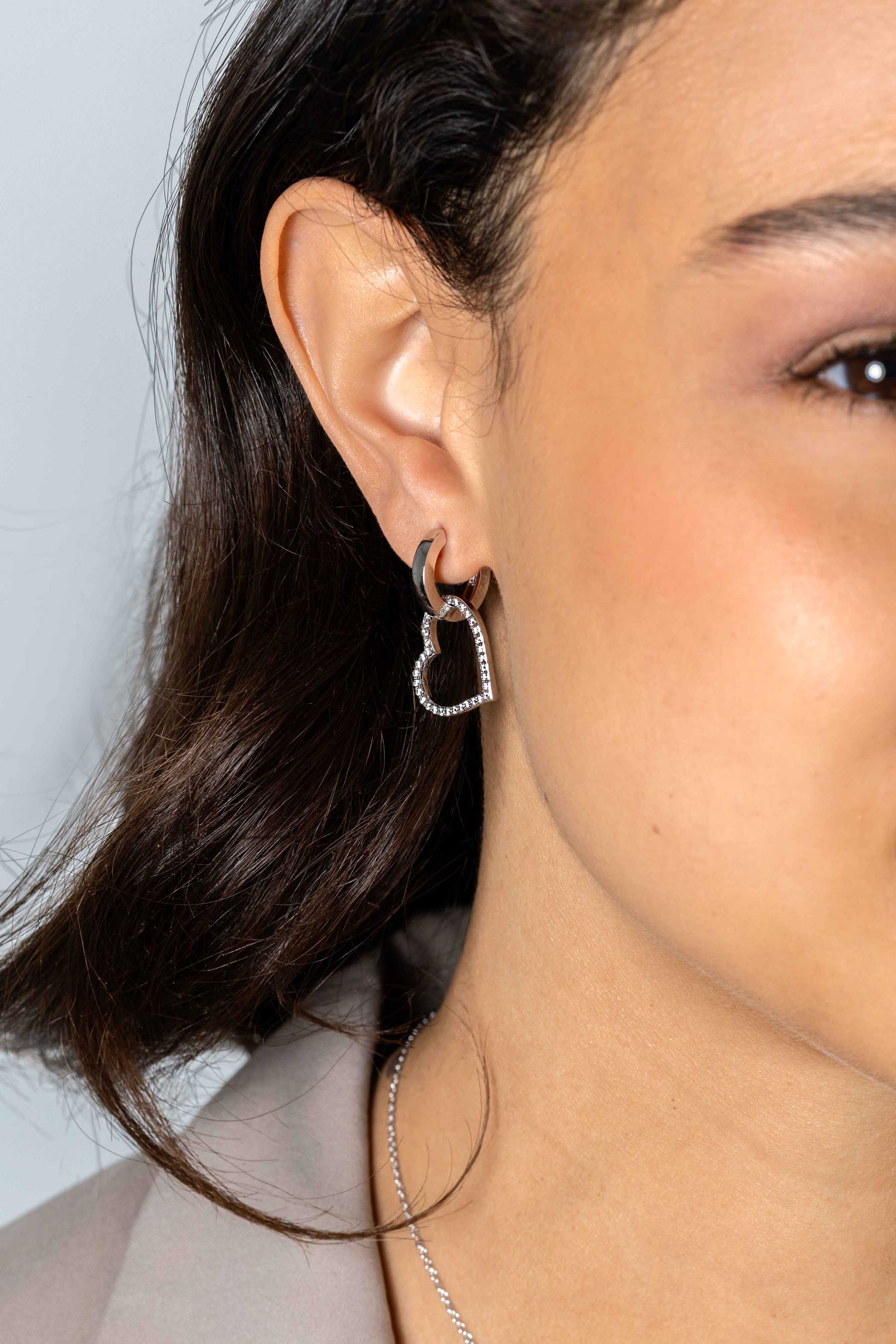 19mm ZINZI Sterling Silver Earrings Pendants Open Hearts with White Zirconias ZICH2447 (excl. hoop earrings)