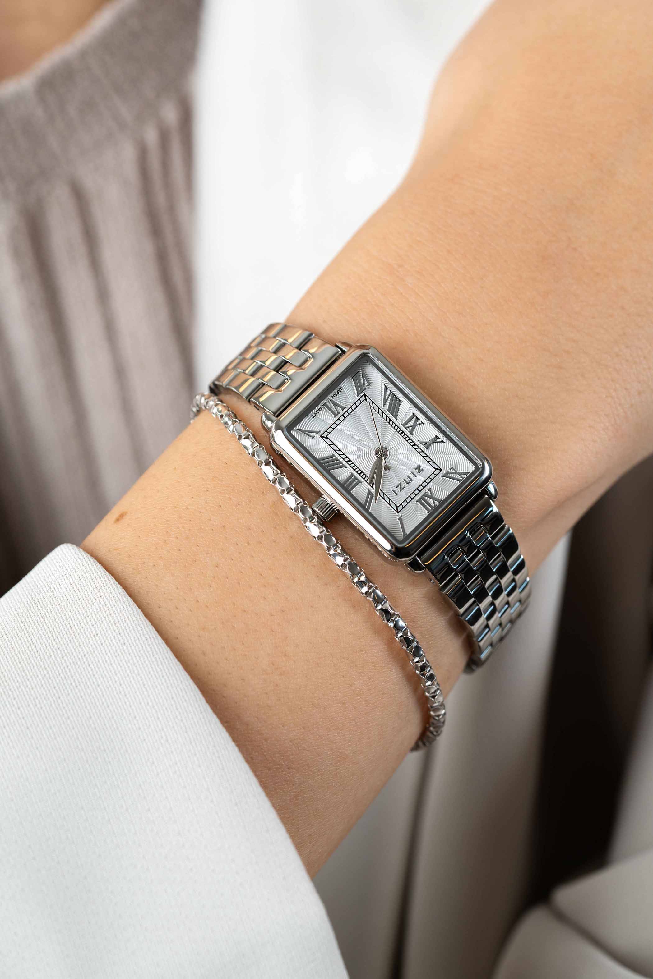 ZINZI Elegance Watch White Dial and Rectangular Case Stainless Steel Chain Strap 28mm  ZIW1906