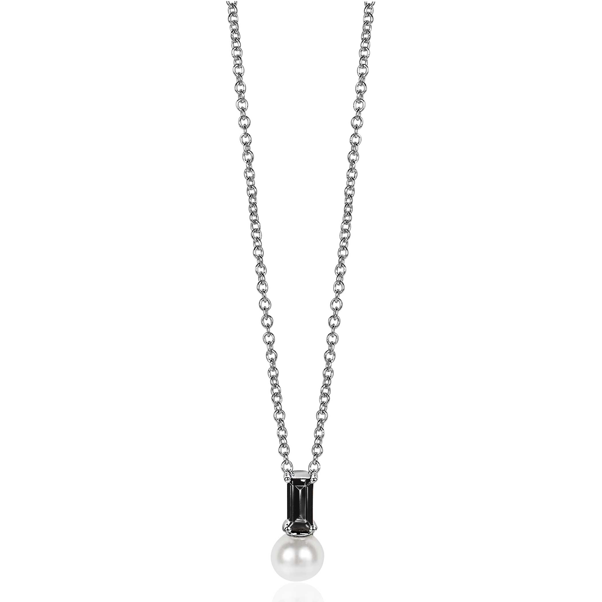 ZINZI Sterling Silver White Pearl Pendant with Black Baguette Zirconia ZIH2135Z (excl. necklace)