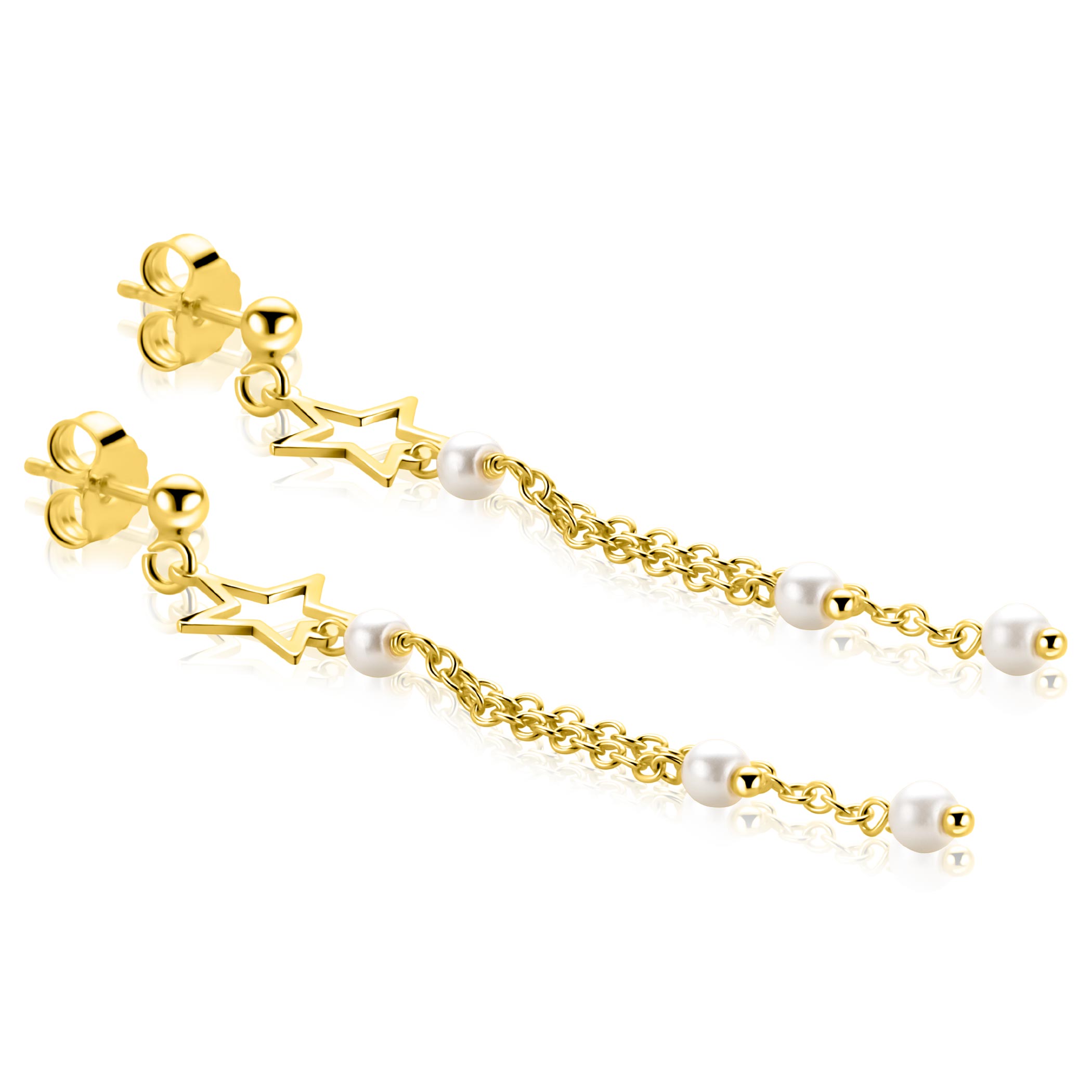 ZINZI zlv. oorstekers sterren en parels lang 53mm