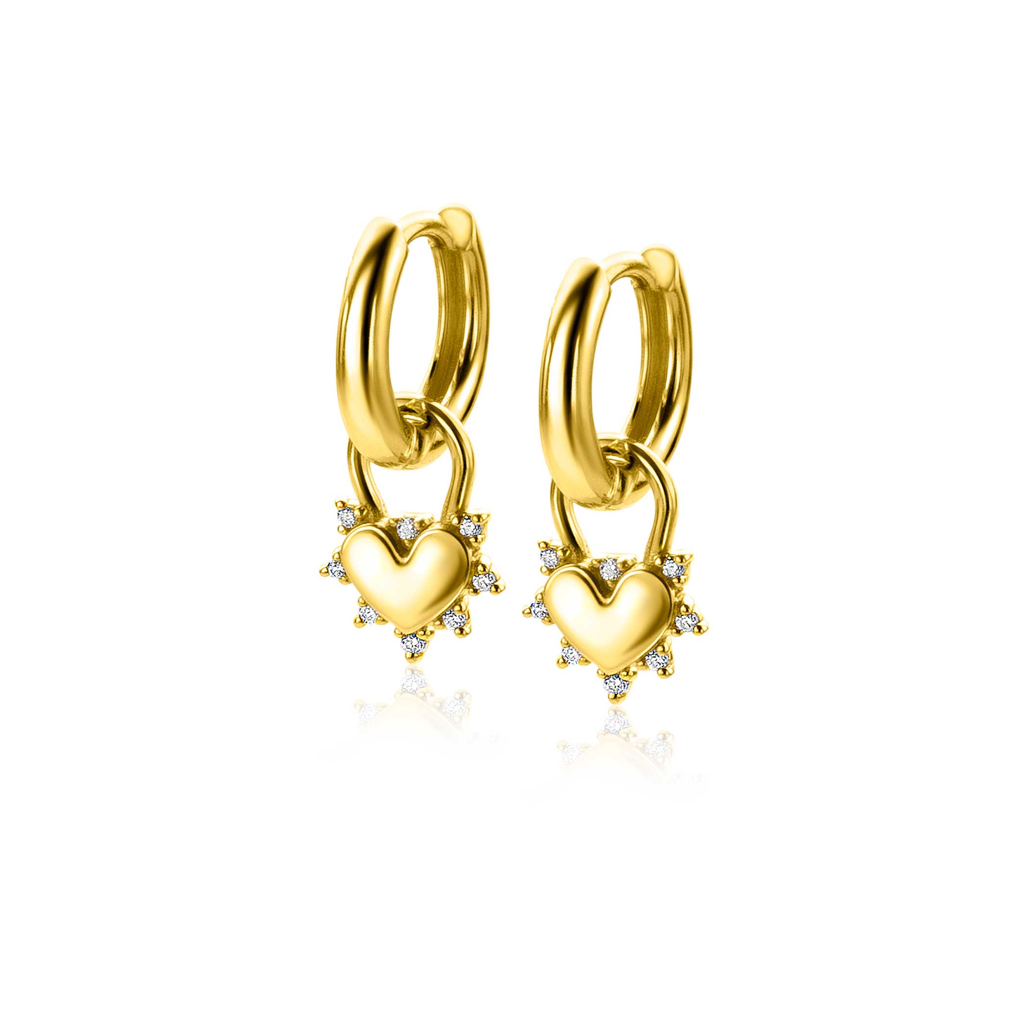 8mm ZINZI Gold Plated Sterling Silver Earrings Pendants Heart with White Zirconia ZICH2253 (excl. hoop earrings)