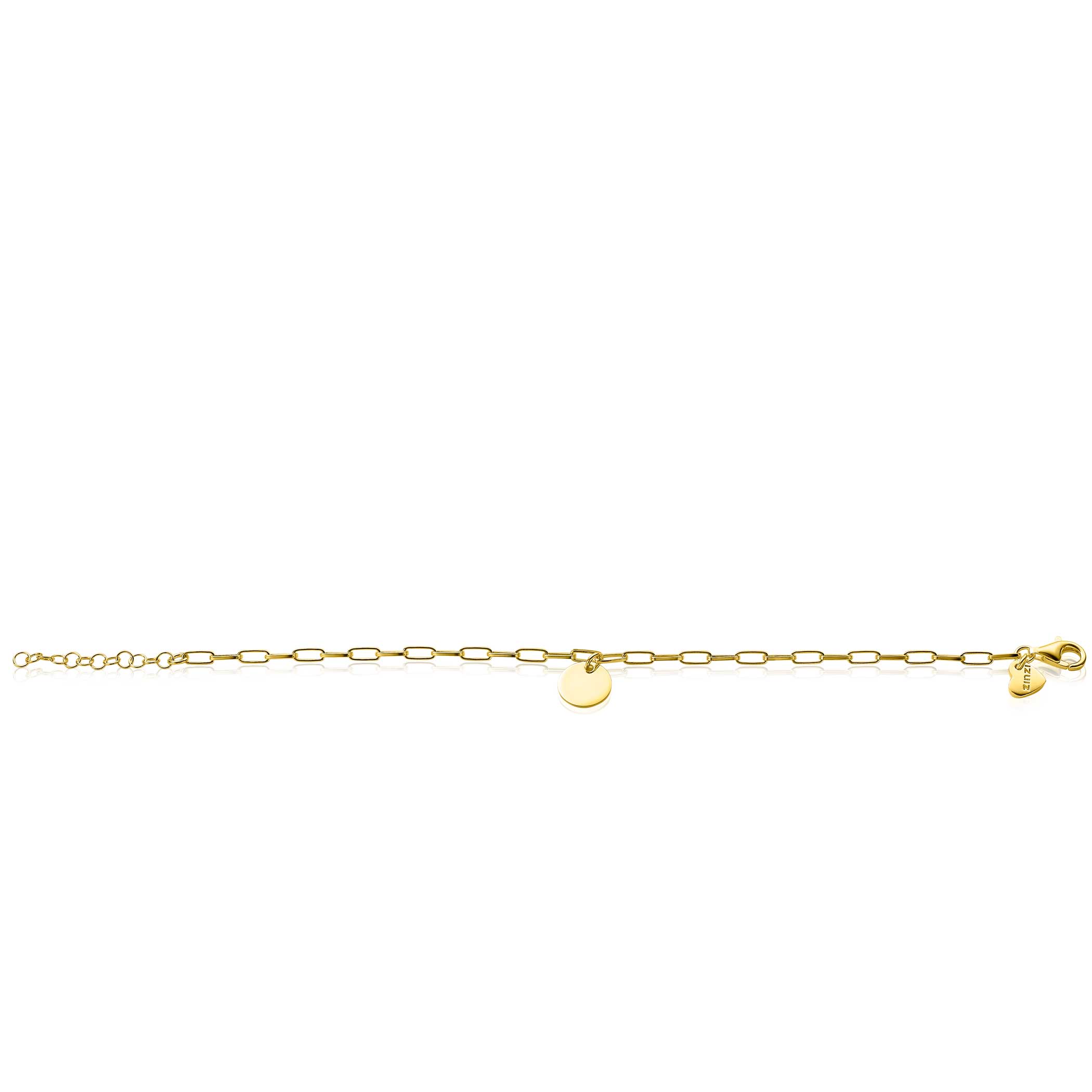 ZINZI Gold Plated Sterling Silver Paperclip Chain Bracelet with Round Coin ZIA2166G