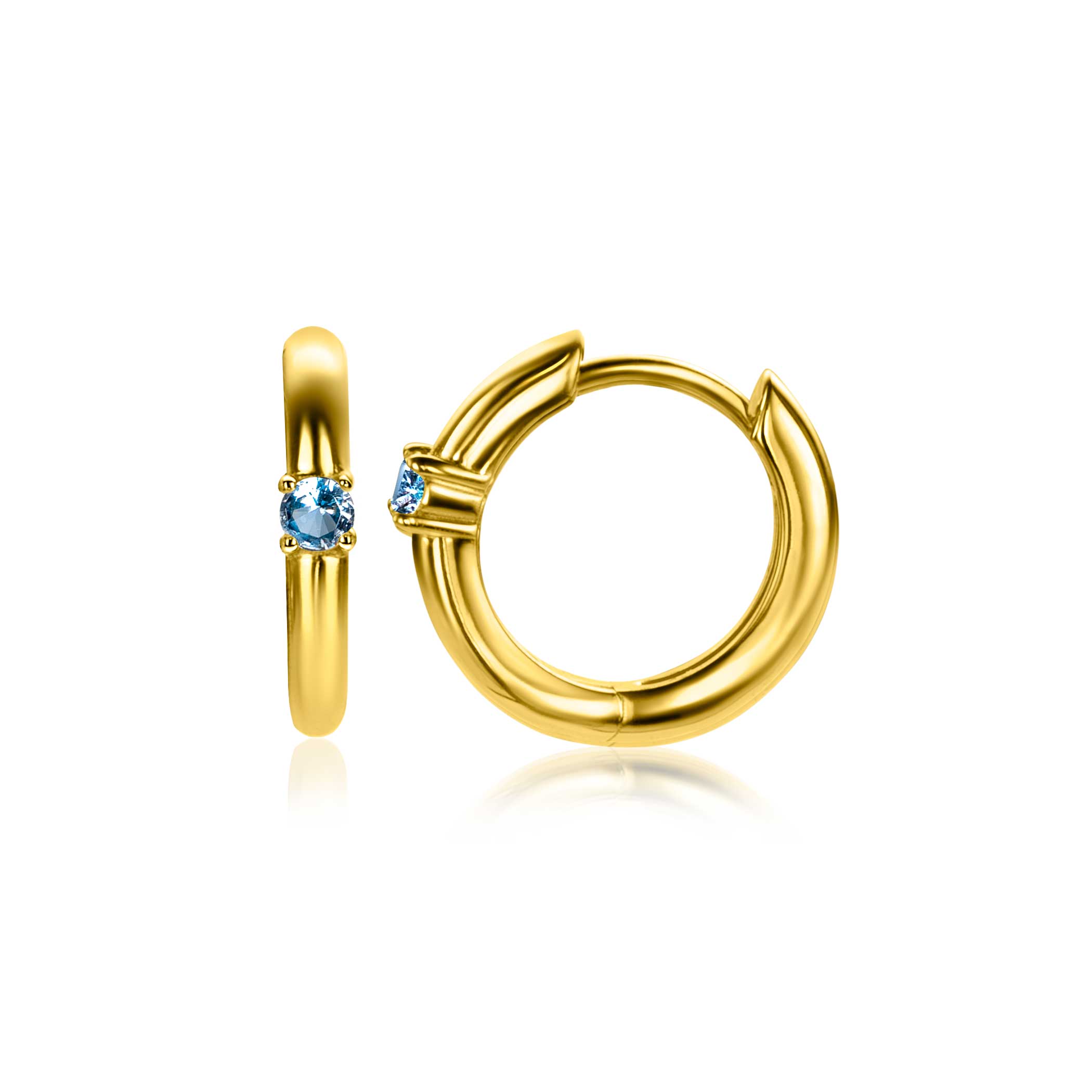DECEMBER Hoop Earrings 13mm Gold Plated with Birthstone Blue Topaz Zirconia