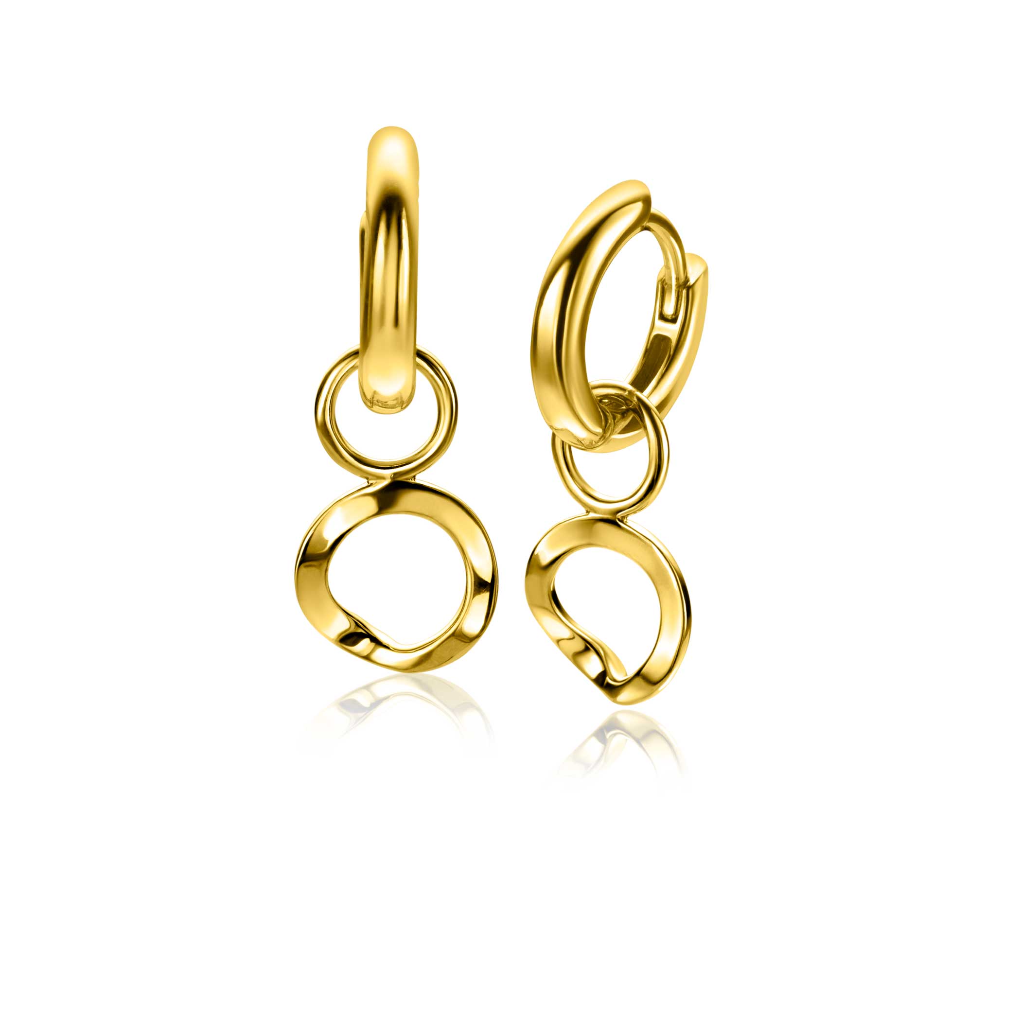8mm ZINZI gold-plated silver earring pendants with organically shaped open circles with a twist, ZICH-BF119G (without hoops)