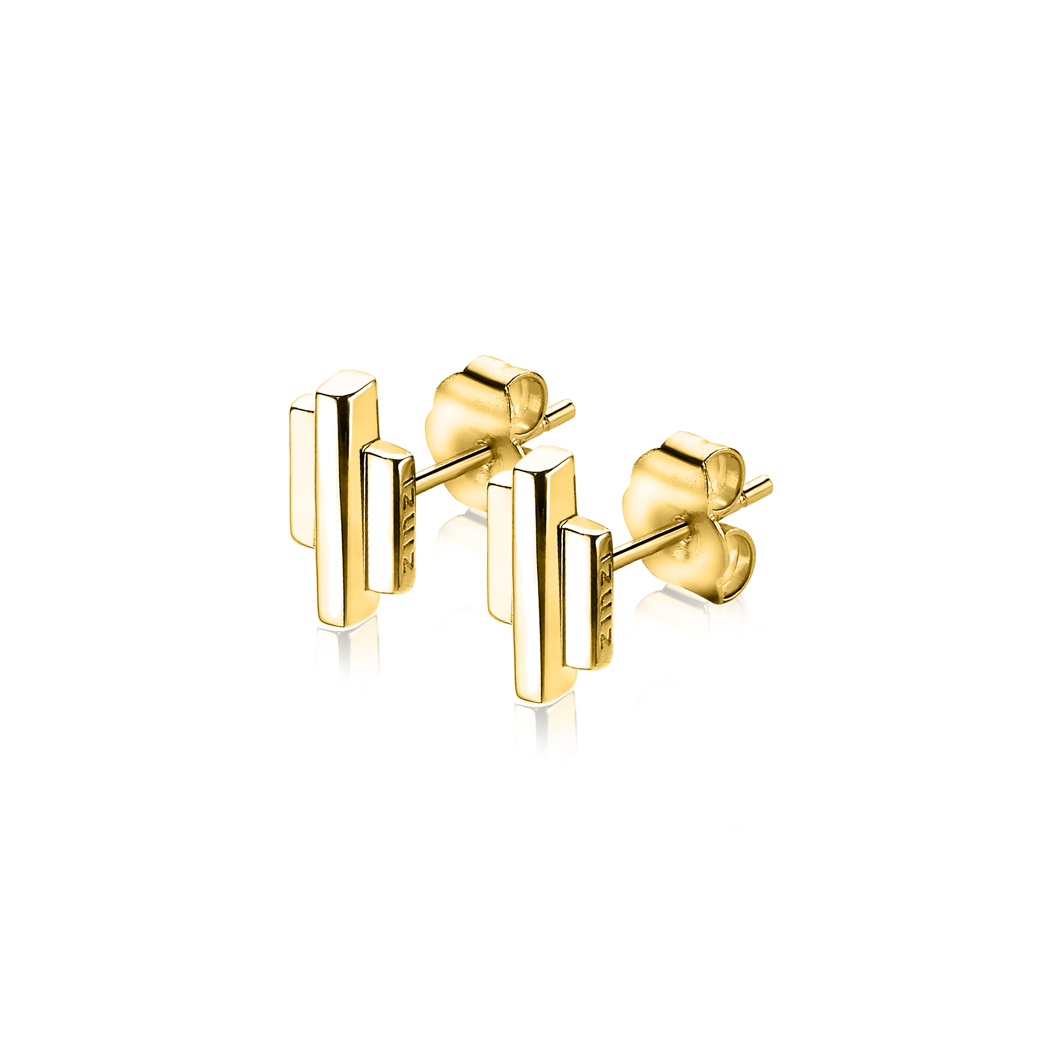 9mm ZINZI Gold Plated Sterling Silver Stud Earrings 3 Small Bars ZIO1586G