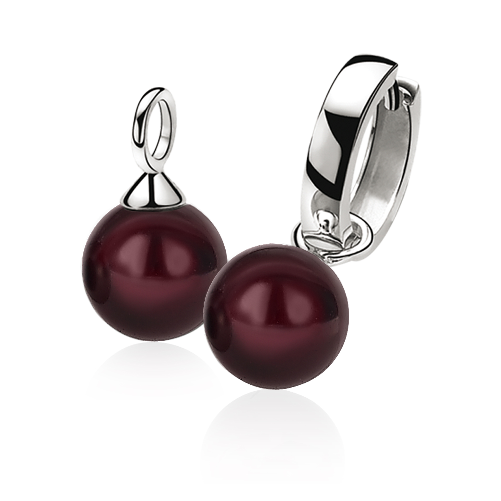 10mm ZINZI Sterling Silver Earrings Pendants Pearl Dark Red ZICH266DR (excl. hoop earrings)