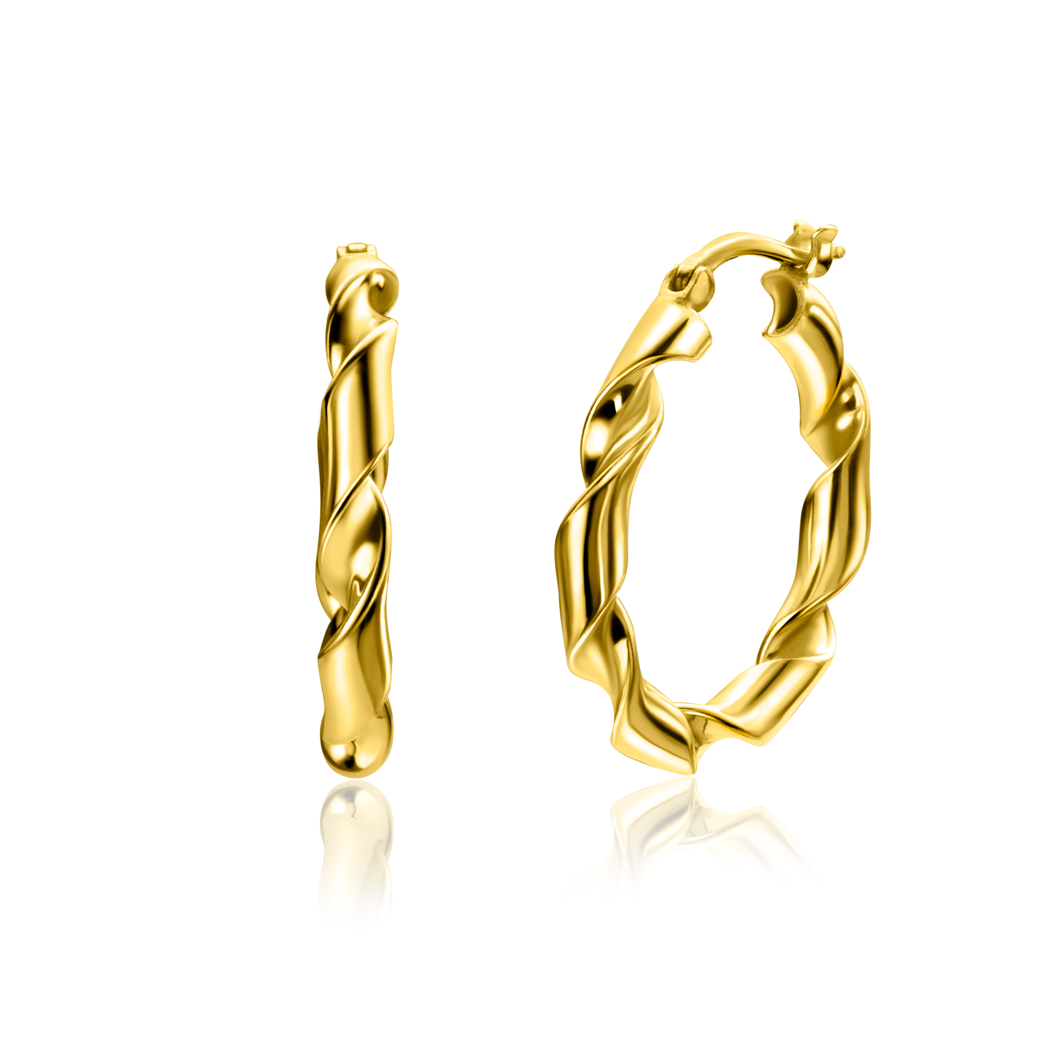 28mm ZINZI Gold Plated Sterling Silver Hoop Earrings with Trendy Twisted Tube 28x3mm ZIO2406G