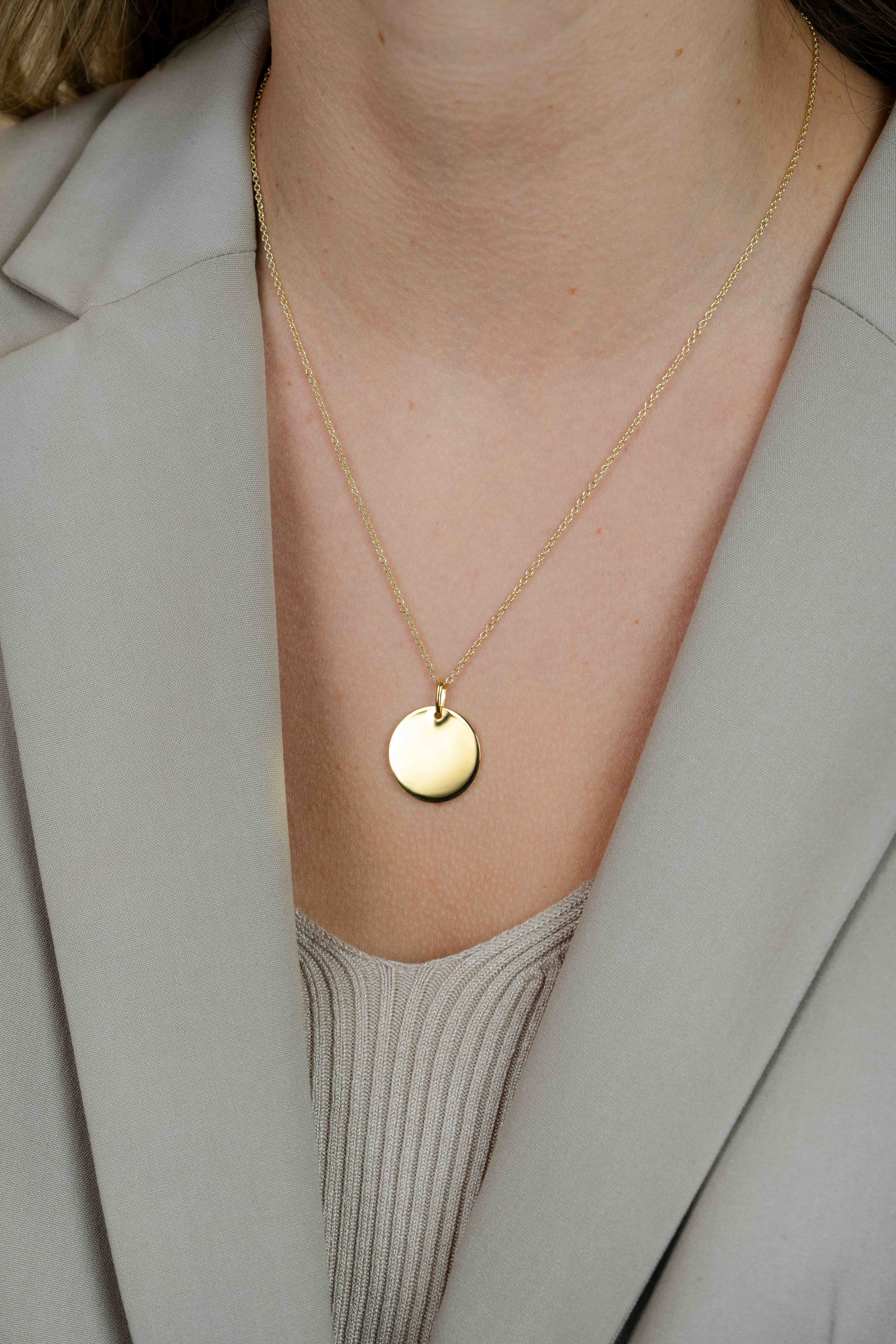 20mm ZINZI Gold Plated Sterling Silver Pendant Shiny Coin to Engrave ZIH2345G20 (excl. necklace)