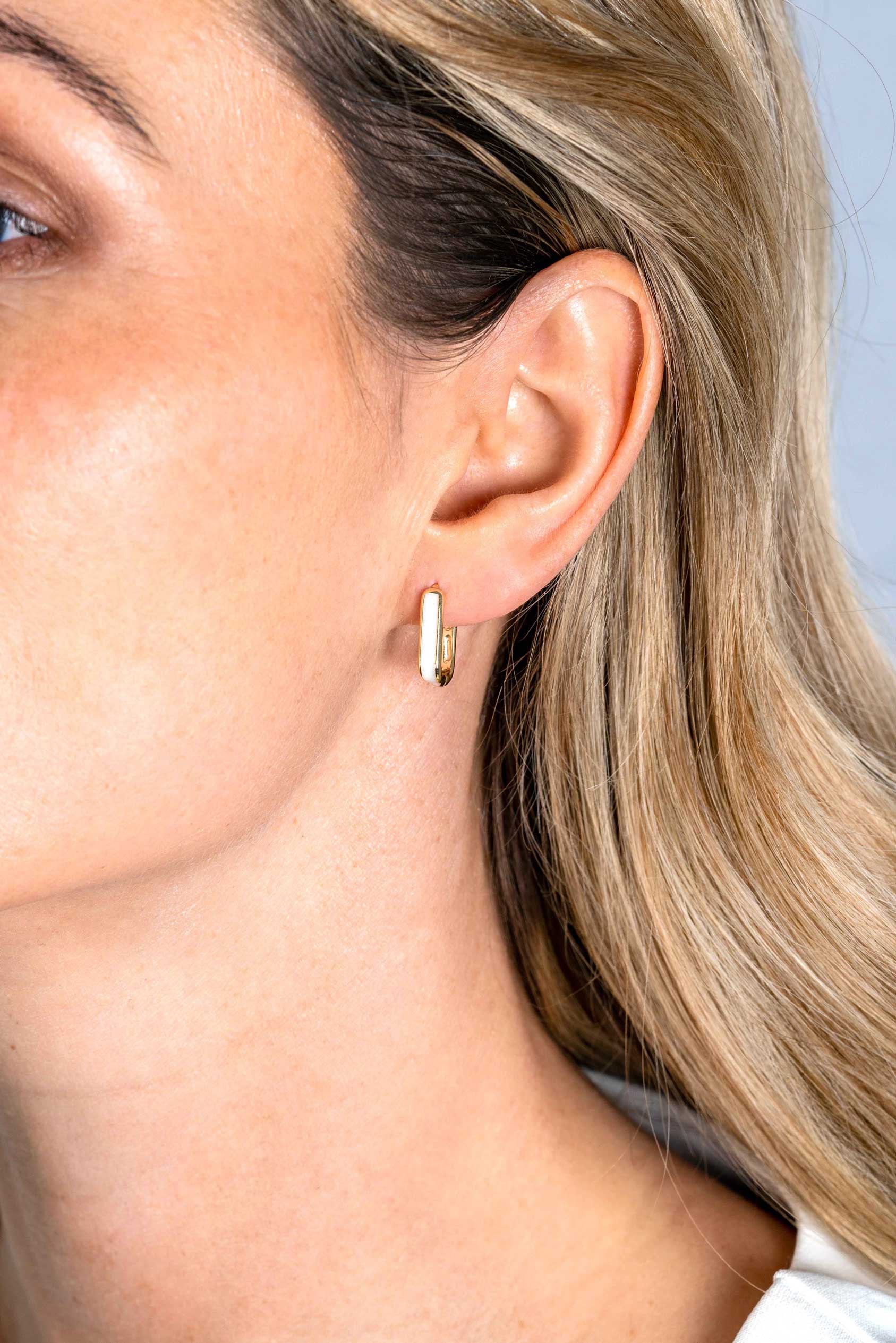 15mm ZINZI Gold Plated Sterling Silver Hoop Earrings Rectangular Shape with White Enamel 15x4mm ZIO2339W