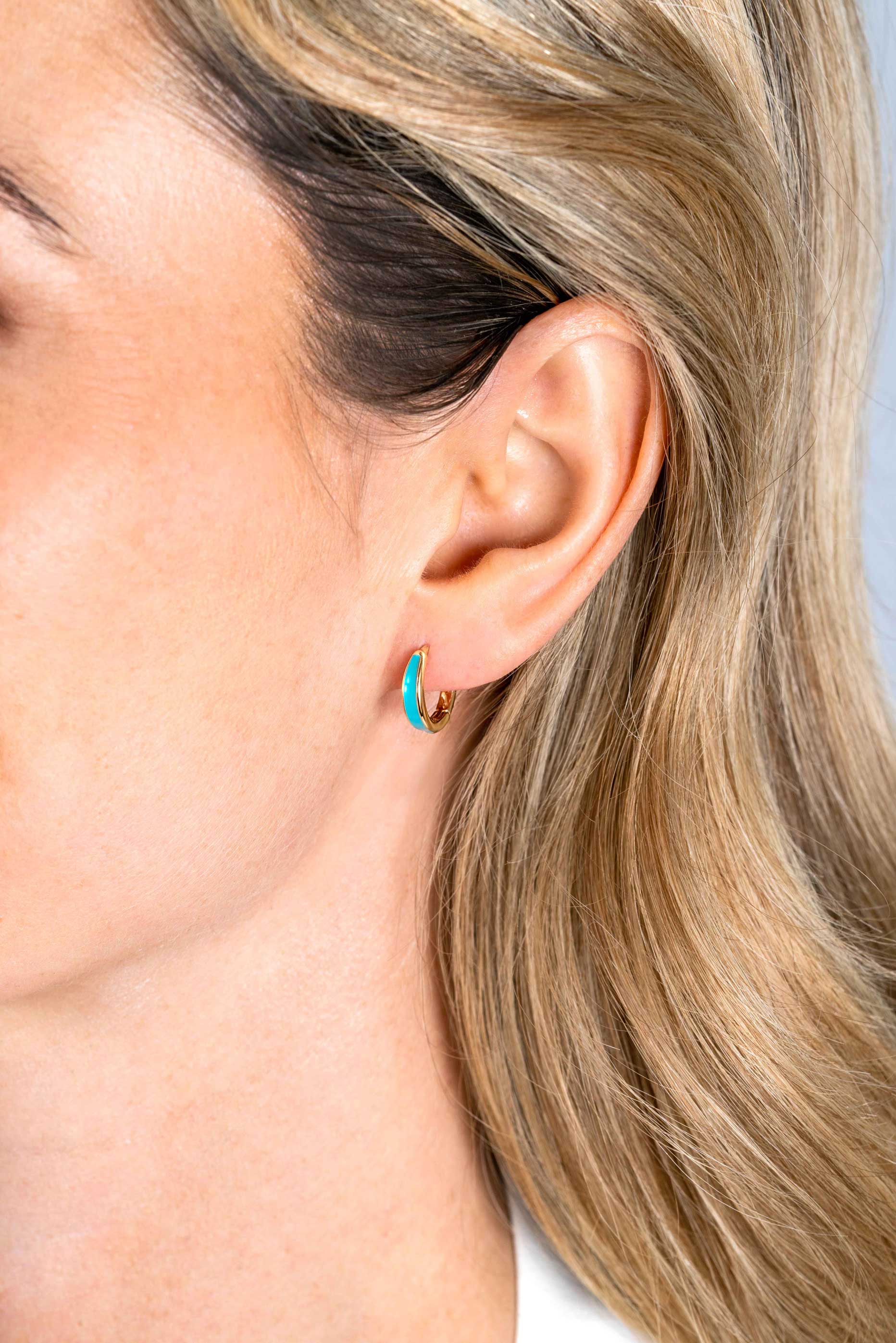 14mm ZINZI Gold Plated Sterling Silver Hoop Earrings with Turquoise Enamel 14x3,5mm ZIO2338T