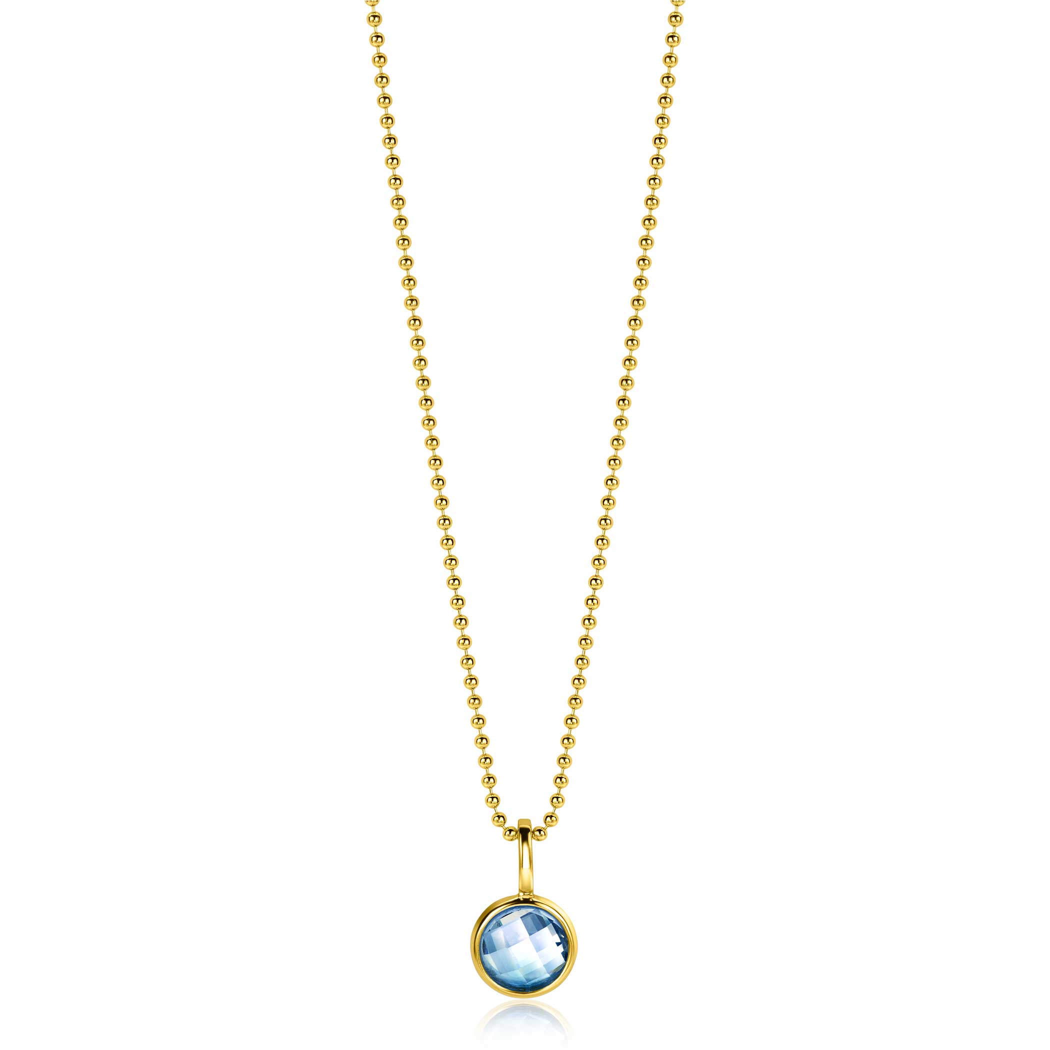DECEMBER Pendant 8mm Gold Plated Birthstone Blue Topaz Zirconia (excl. necklace)
