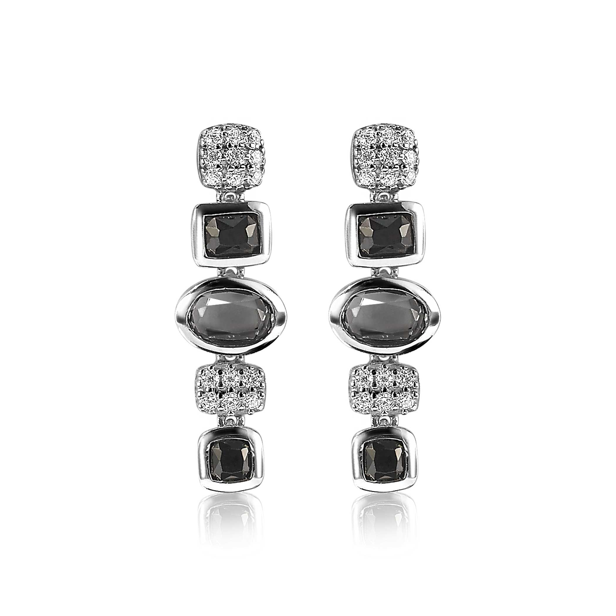 25mm ZINZI Sterling Silver Fantasy Earrings White Zirconia Grey Black Color Stones ZIO1944