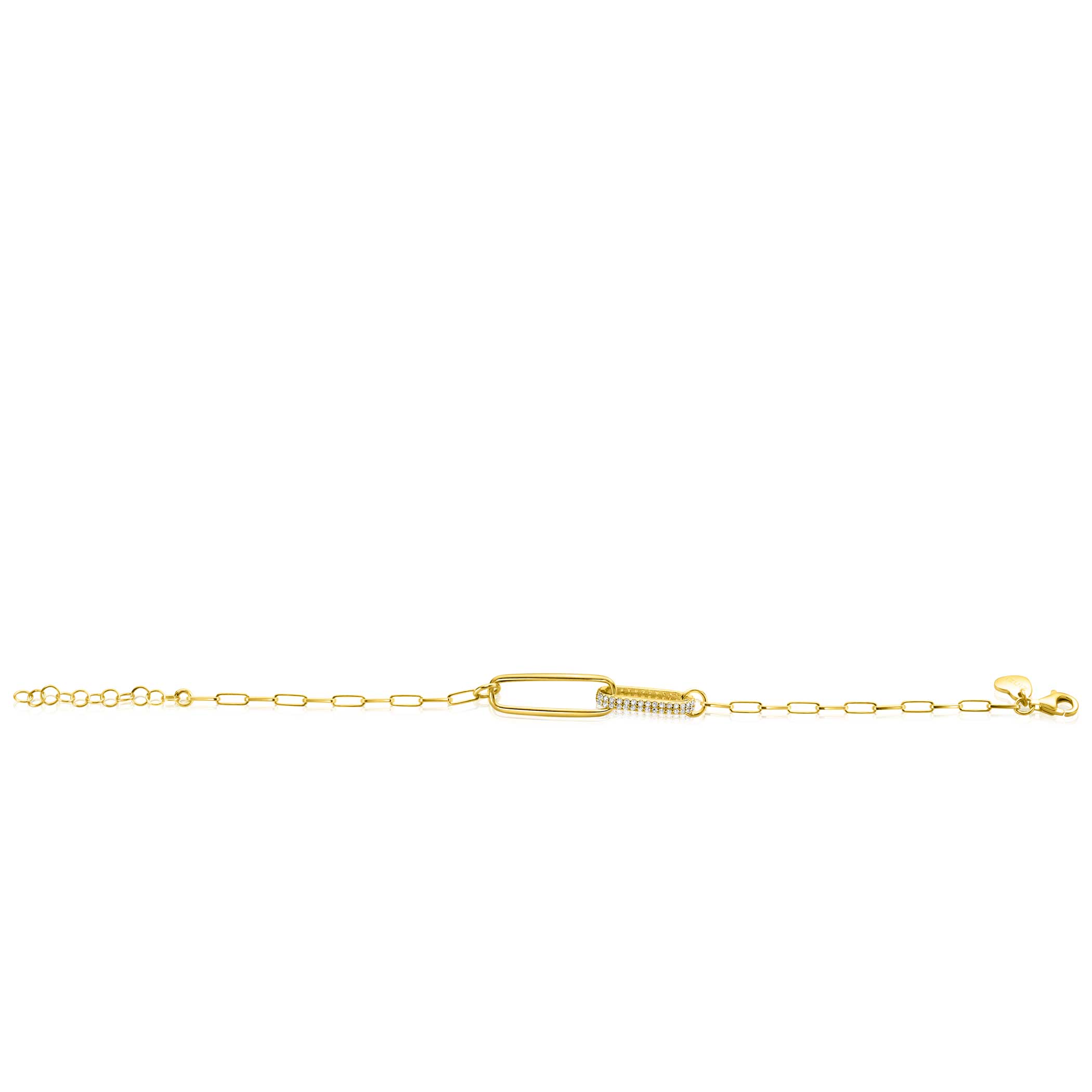 ZINZI Gold Plated Sterling Silver Chain Bracelet with 2 Large Oval Chains Set with White Zirconia ZIA2371Y