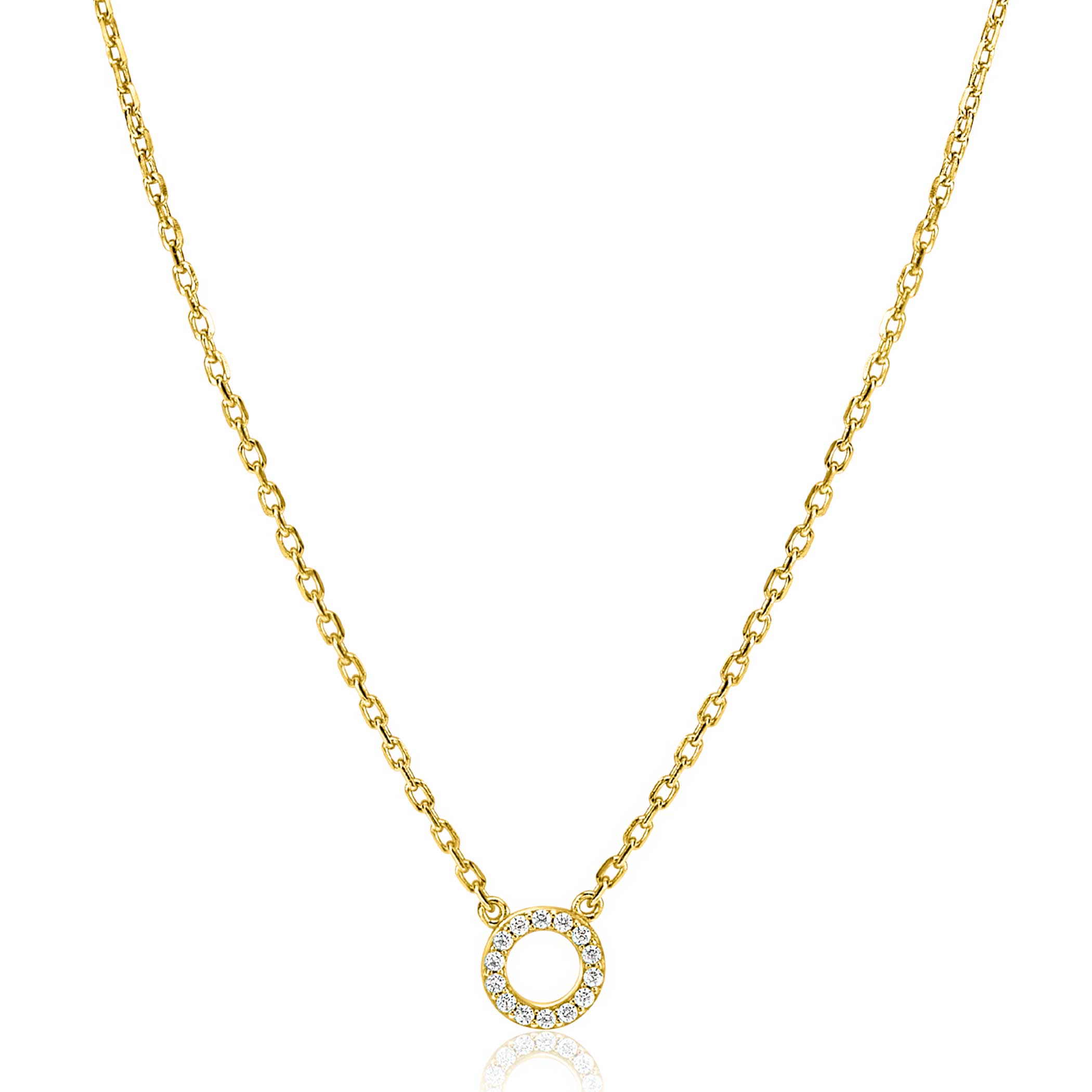 ZINZI Gold Plated Sterling Silver Necklace with Open Circle (7,5mm) Set with White Zirconias 40-45cm ZIC2550Y