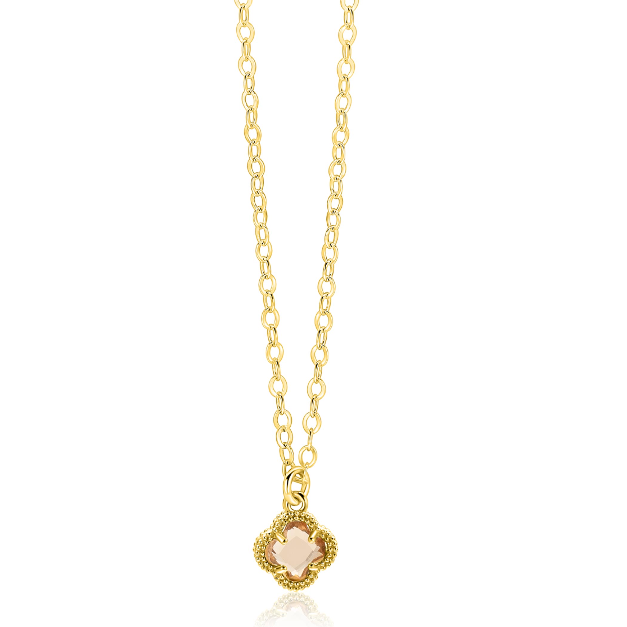 ZINZI zlv. collier gg.verg. met champ.klaver hanger