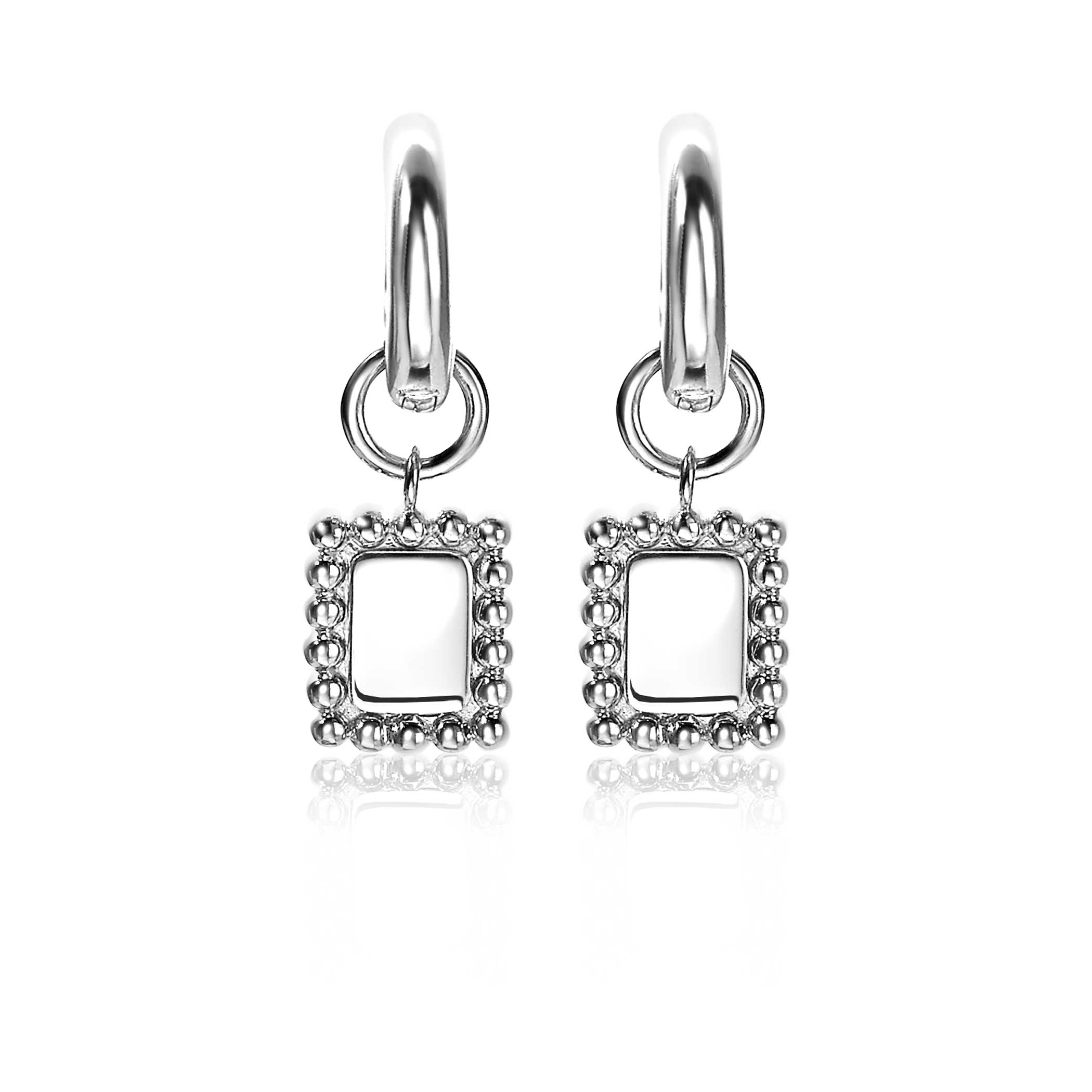 14mm ZINZI Sterling Silver Earrings Pendants Rectangular and Small Beads ZICH1976 (excl. hoop earrings)