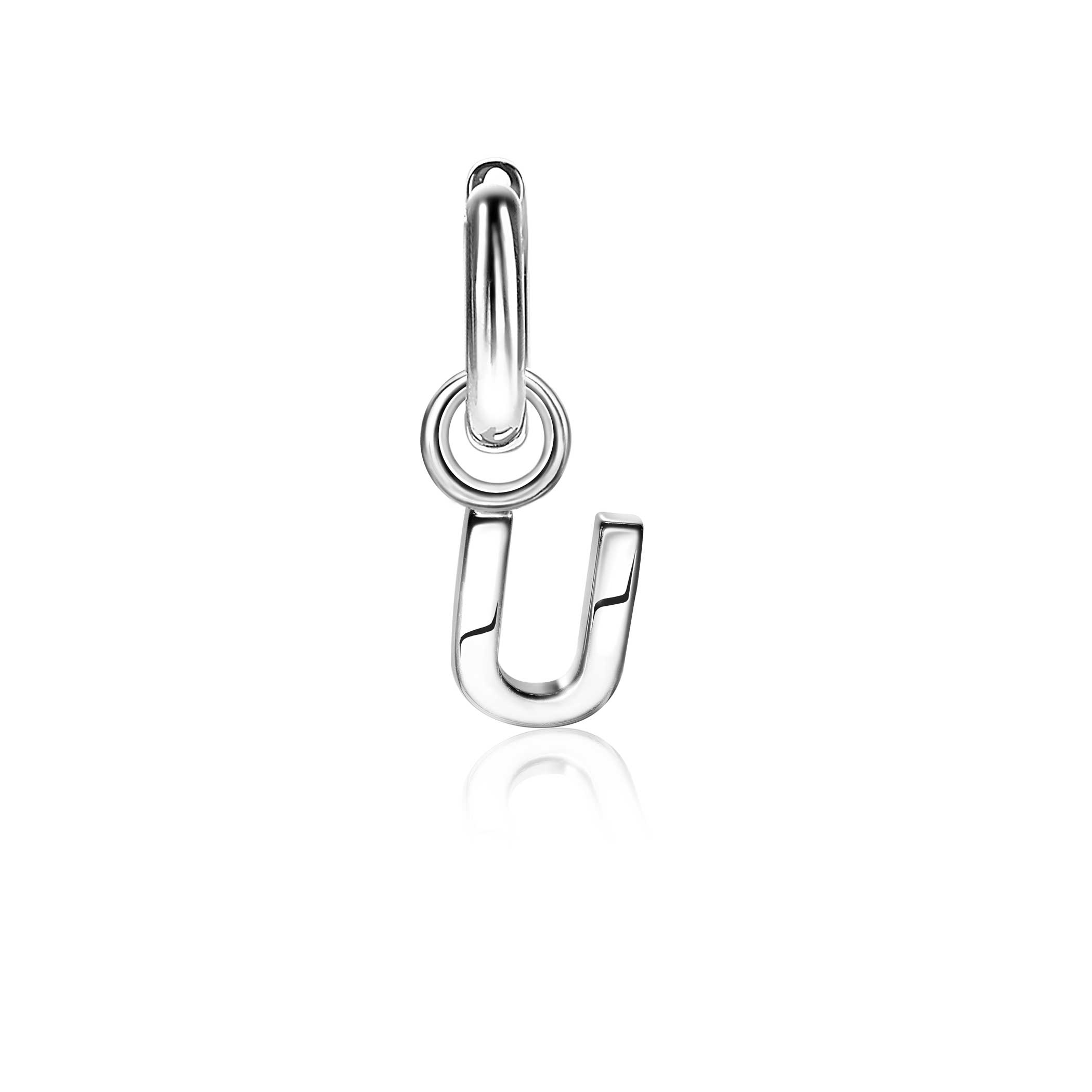 ZINZI Sterling Silver Letter Earrings Pendant U price per piece ZICH2144U (excl. hoop earrings)