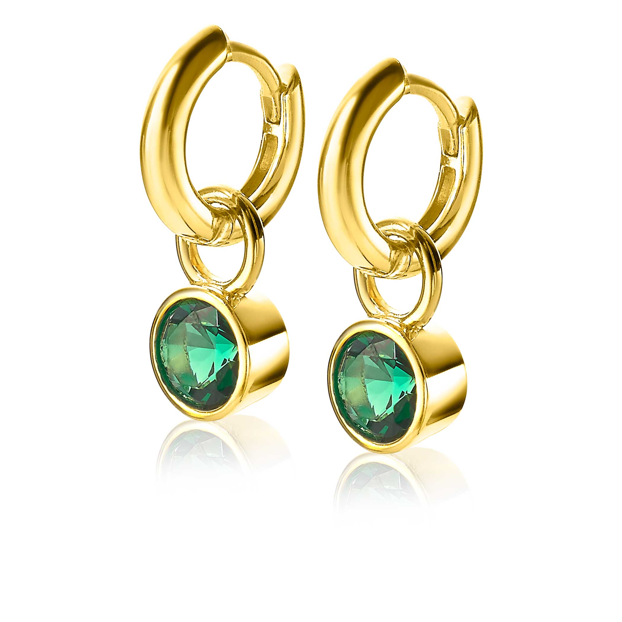 ZINZI Gold Plated Sterling Silver Earrings Pendants Green ZICH1486GG (excl. hoop earrings)
