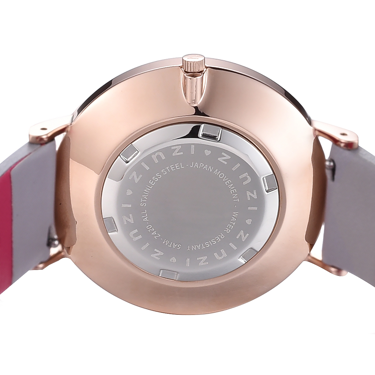 ZINZI Retro Watch Grey-White Striped Dial Rose Gold Colored Case and Light Grey Strap ZIW420LG