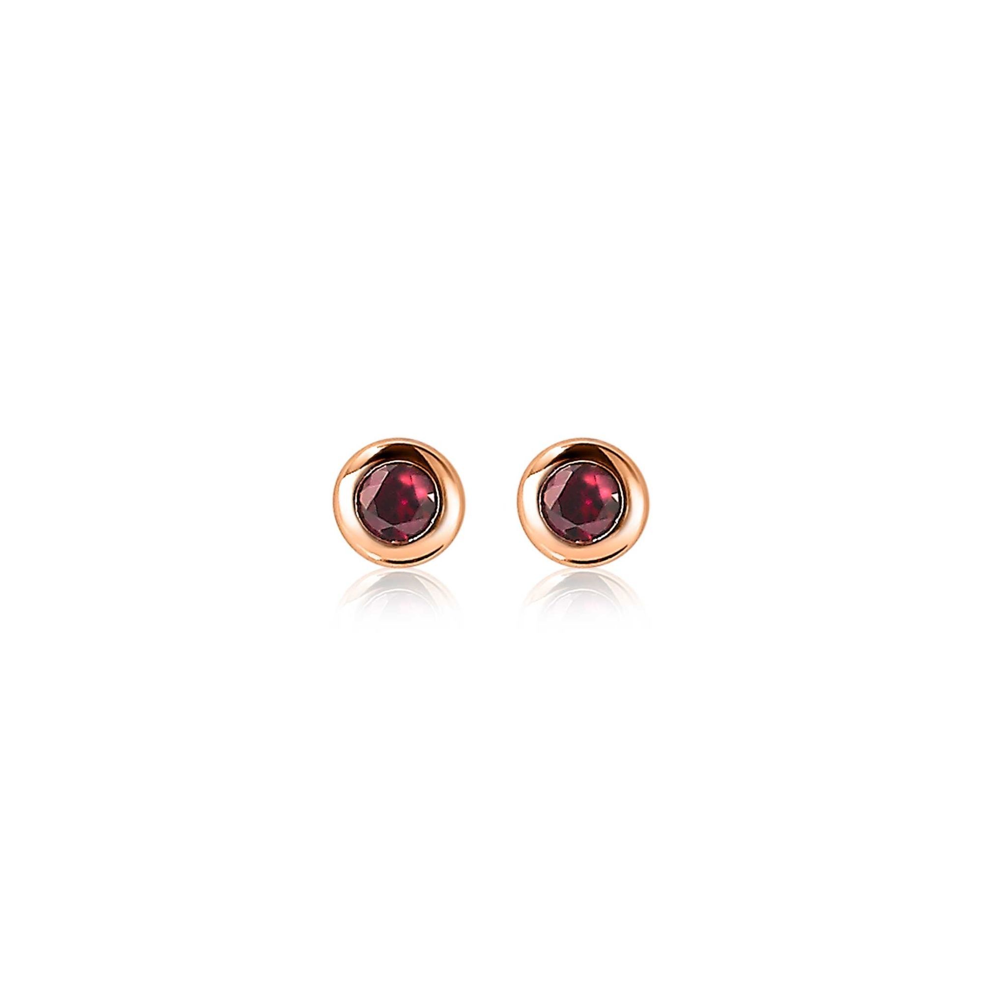 4mm ZINZI Rose Gold Plated Sterling Silver Stud Earrings Round Red Color Stone ZIO1177RR