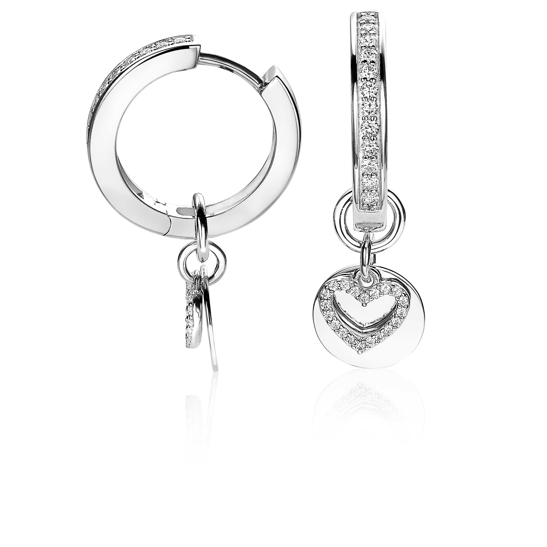 ZINZI Sterling Silver Earrings Pendants Double Heart ZICH1767 (excl. hoop earrings)