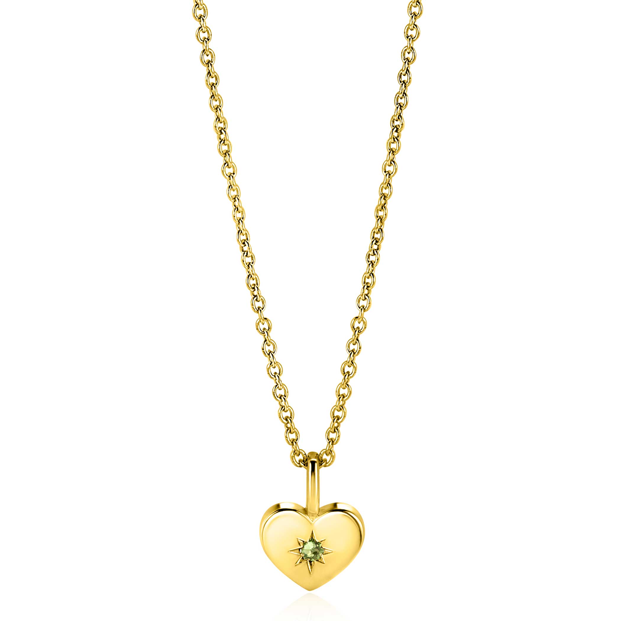 AUGUST Pendant 12mm Gold Plated Heart Birthstone Green Peridot Zirconia (excl. necklace)