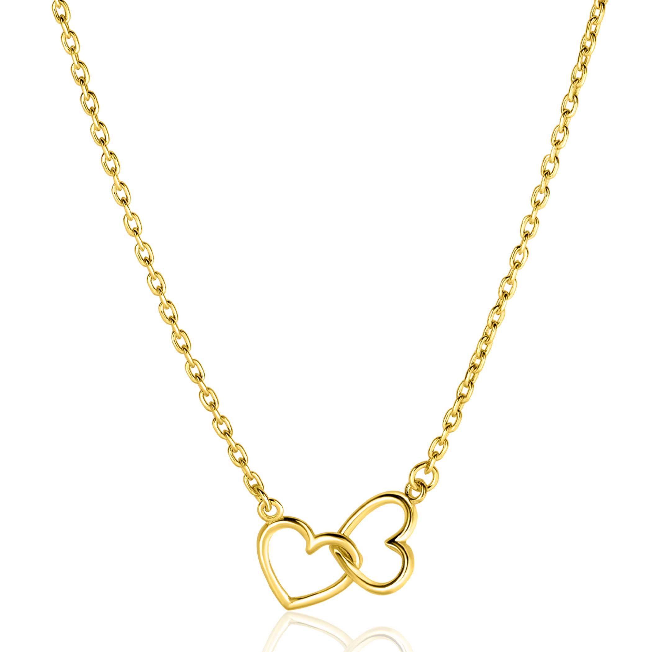ZINZI Gold Plated Sterling Silver Necklace with 2 Connected Hearts 40-45cm ZIC2513G
