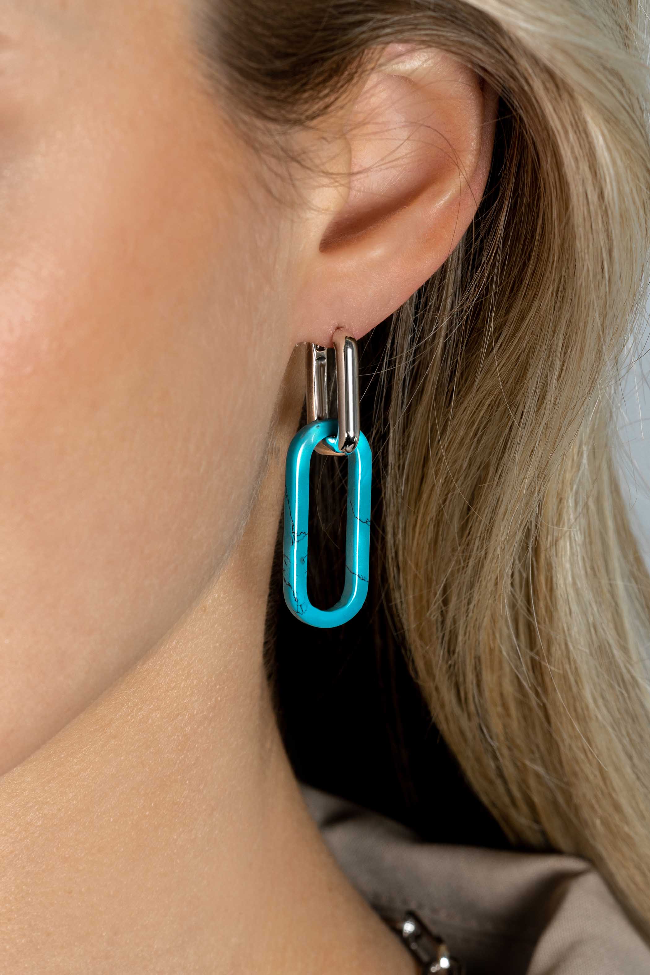 30mm ZINZI Large Oval Earrings Pendants in Trendy Turquoise Blue ZICH2456T (excl. hoop earrings)