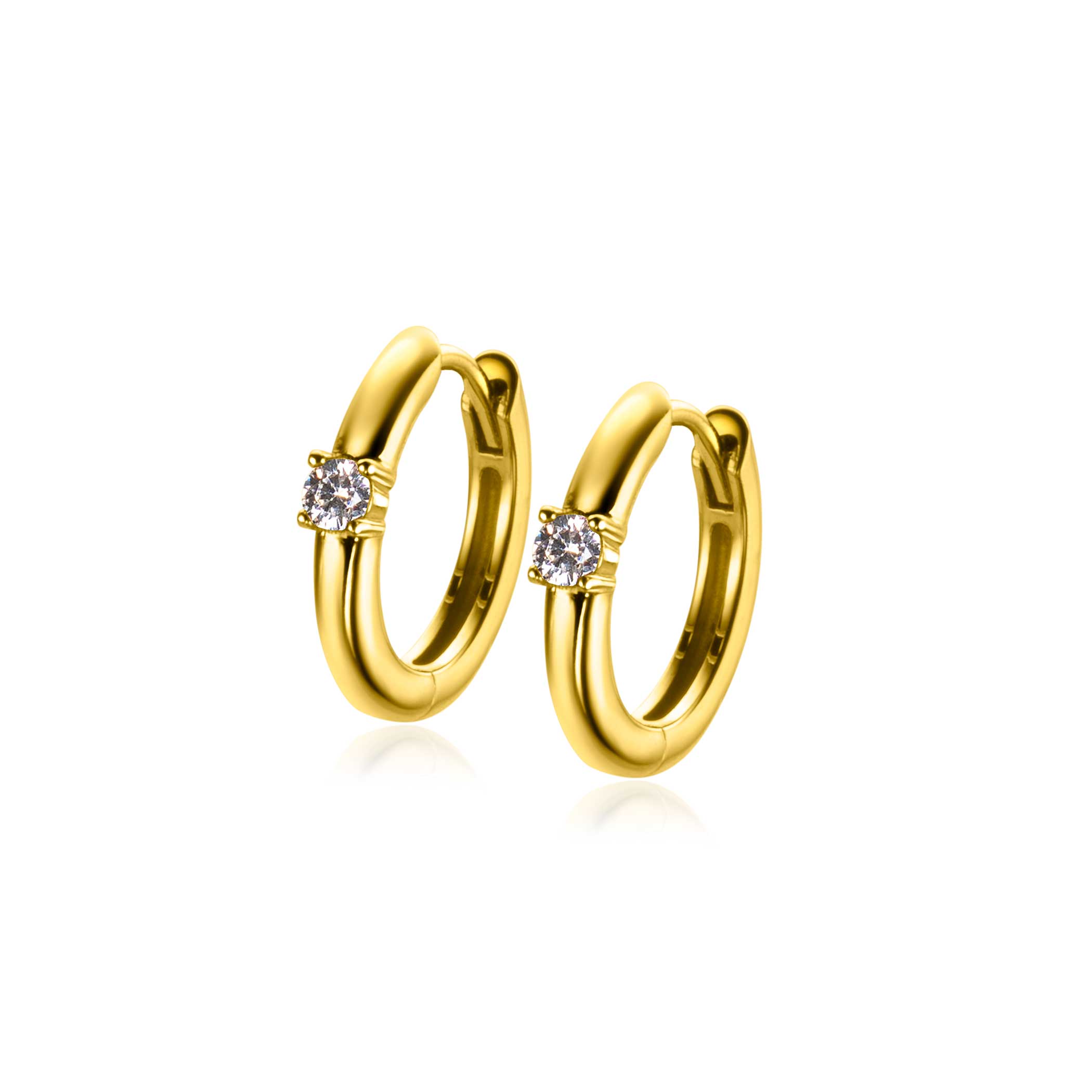 APRIL Hoop Earrings 13mm Gold Plated with Birthstone Diamond White Zirconia