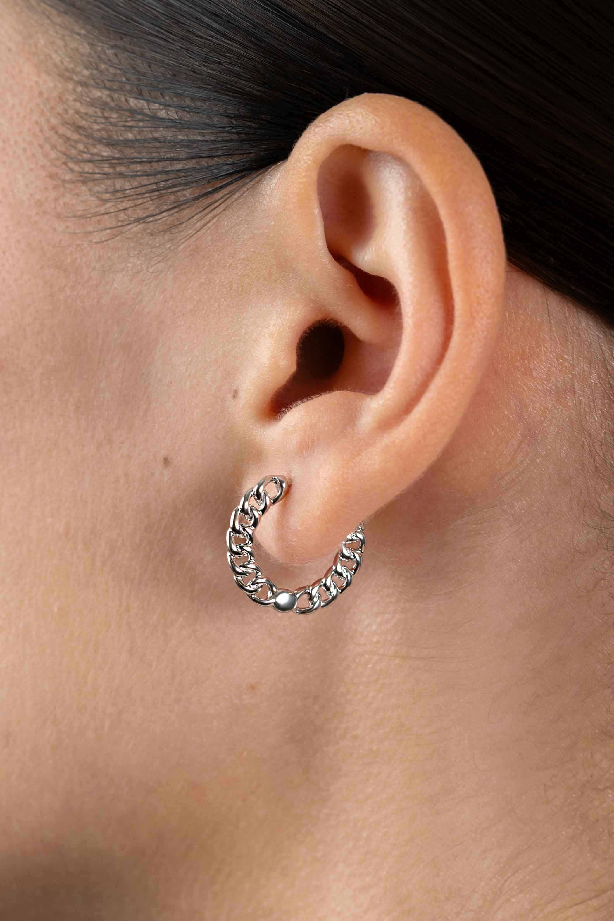 17mm ZINZI Sterling Silver Hoop Earrings Curb Chain from the side width 2mm ZIO1414