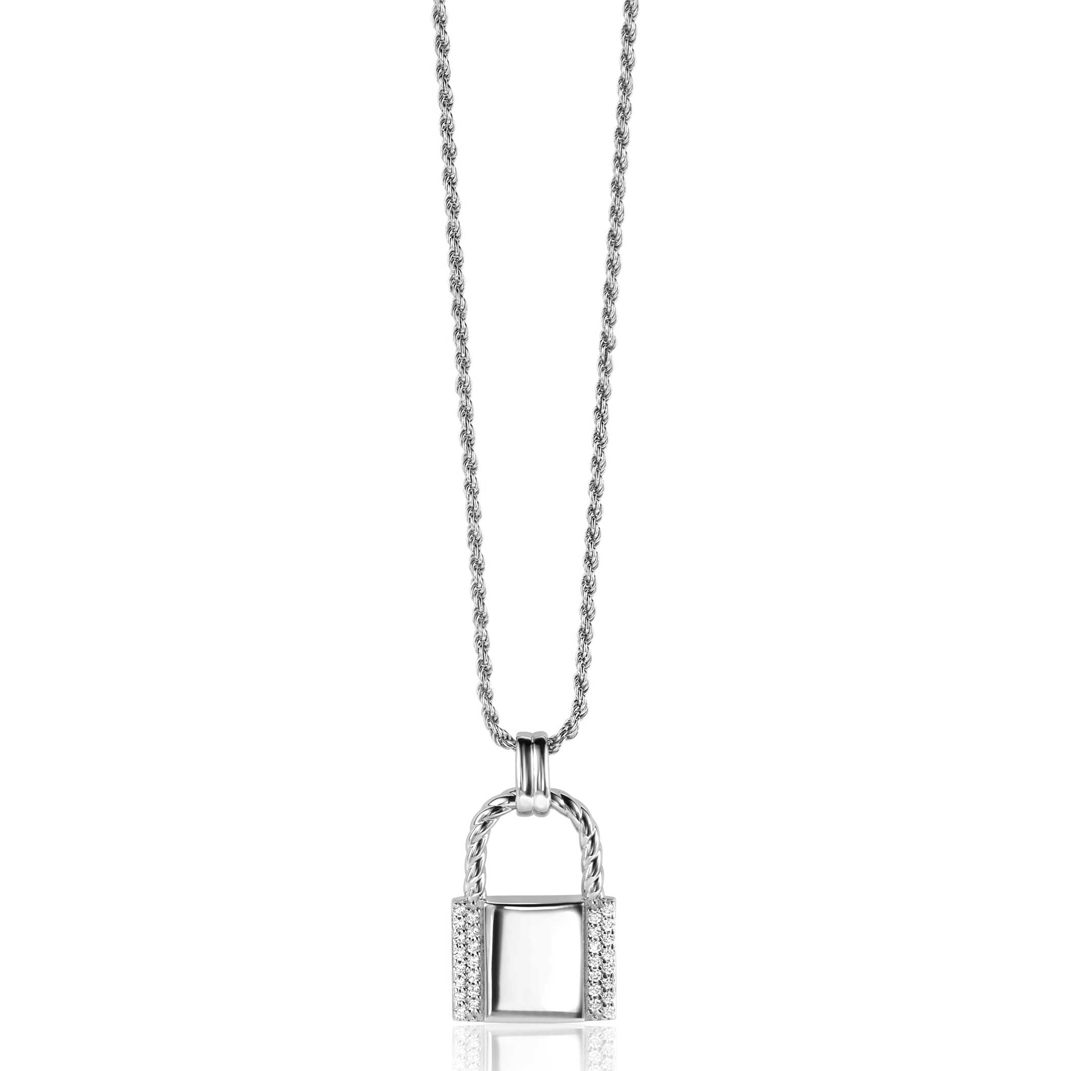 25mm ZINZI Sterling Silver Pendant Lock with White Zirconias ZIH2391L (excl. necklace)