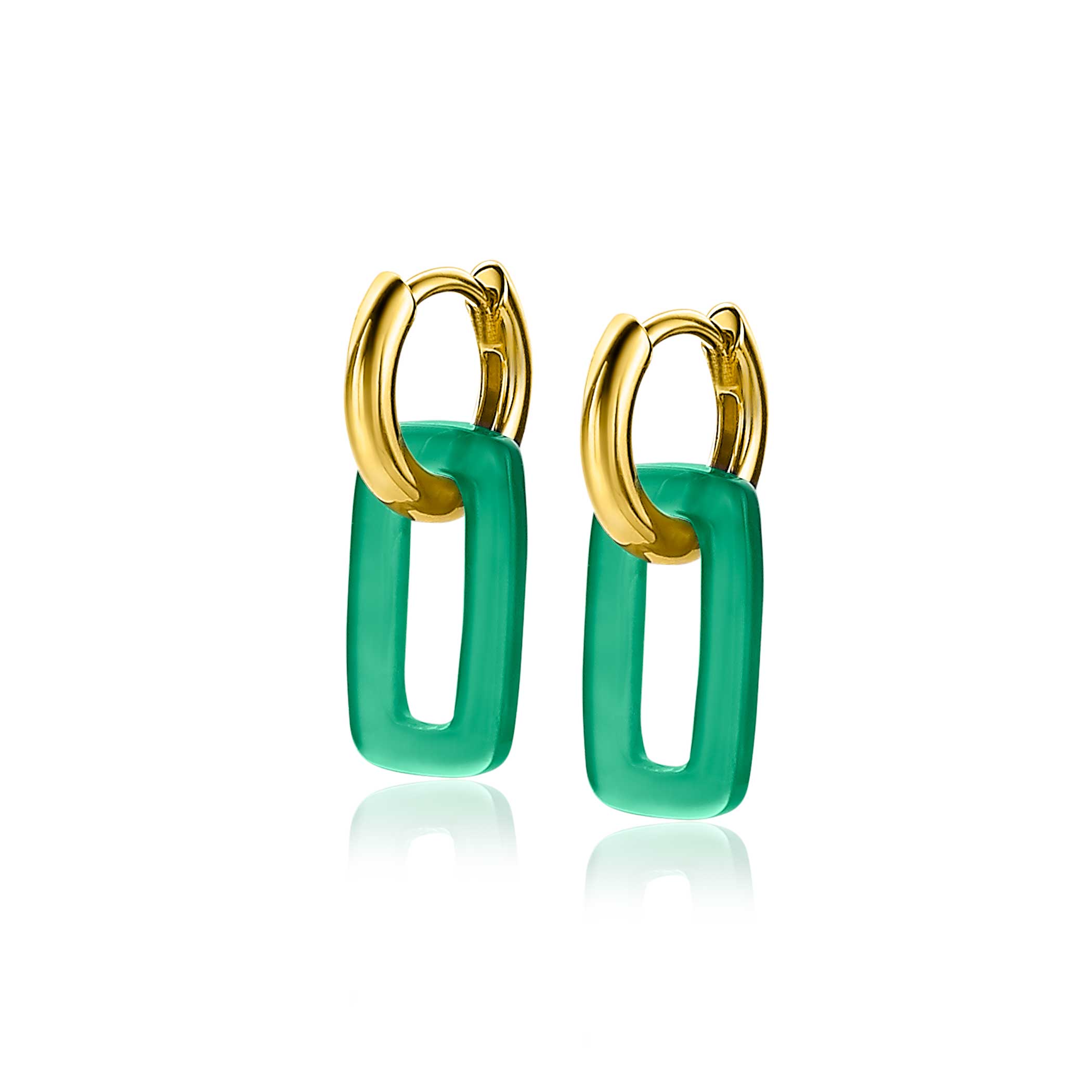 12mm ZINZI Gold Plated Sterling Silver Earrings with Open Oval Green Agate ZIO2226